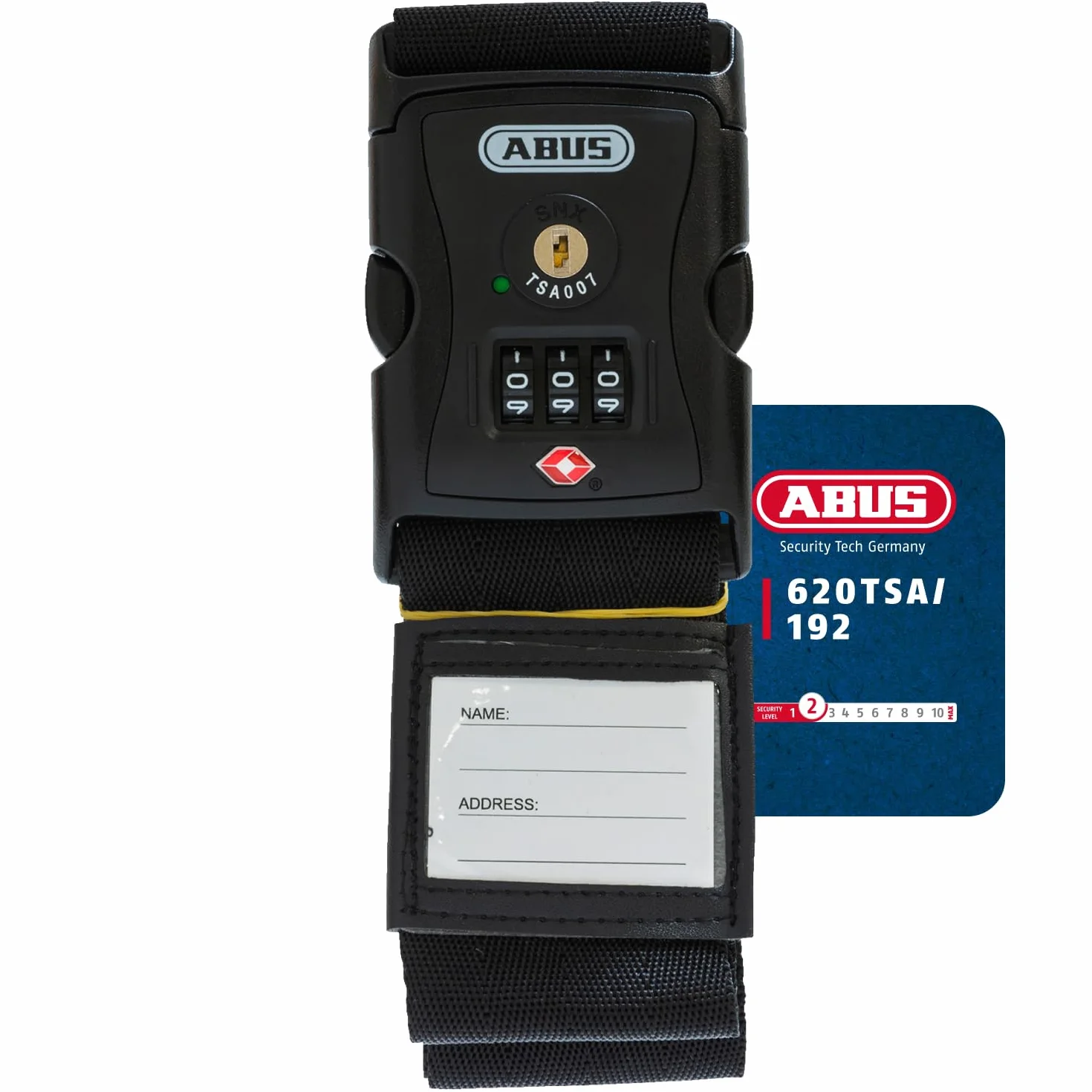 ABUS Sangle à valise avec serrure TSA 620TSA/192 - Code numérique à 3 chiffres - Noir