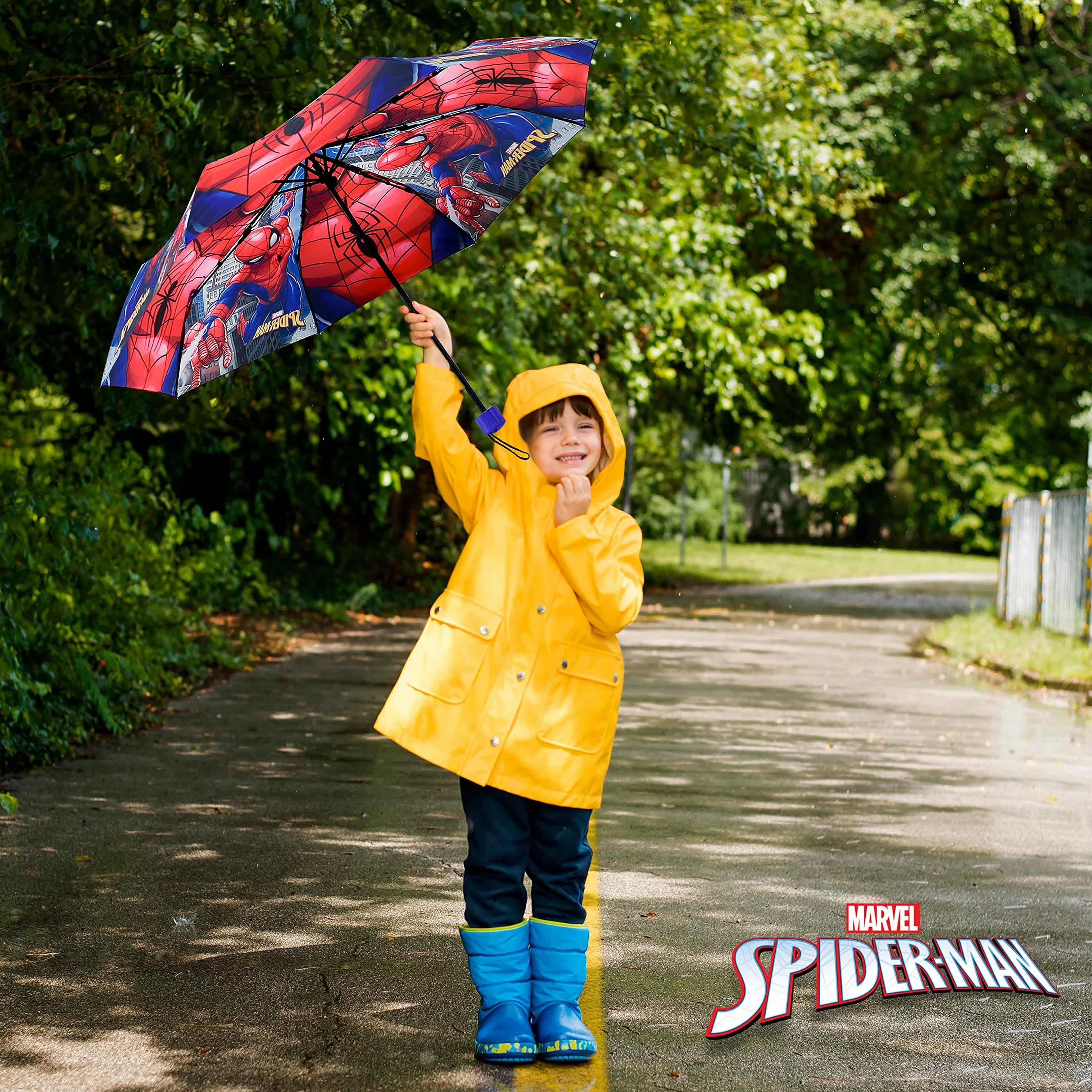 BONNYCO Parapluie Enfant Spiderman Pliant Compact Structure Renforcée Anti Tempête