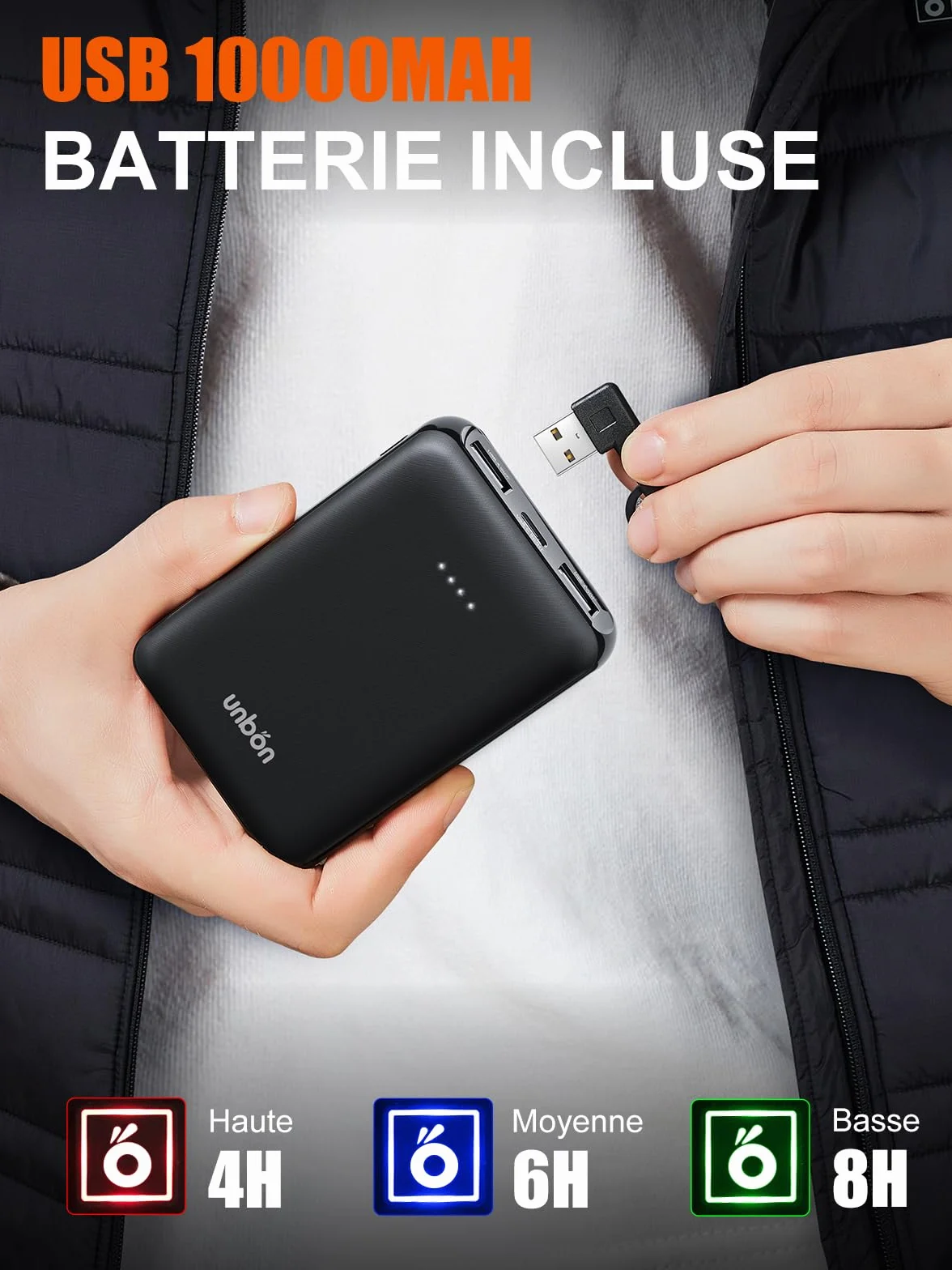 Gilet Chauffant Homme Femme avec Batterie Incluse 10000mAh USB Électrique 5 Zones Chauffage 3 Chaleurs