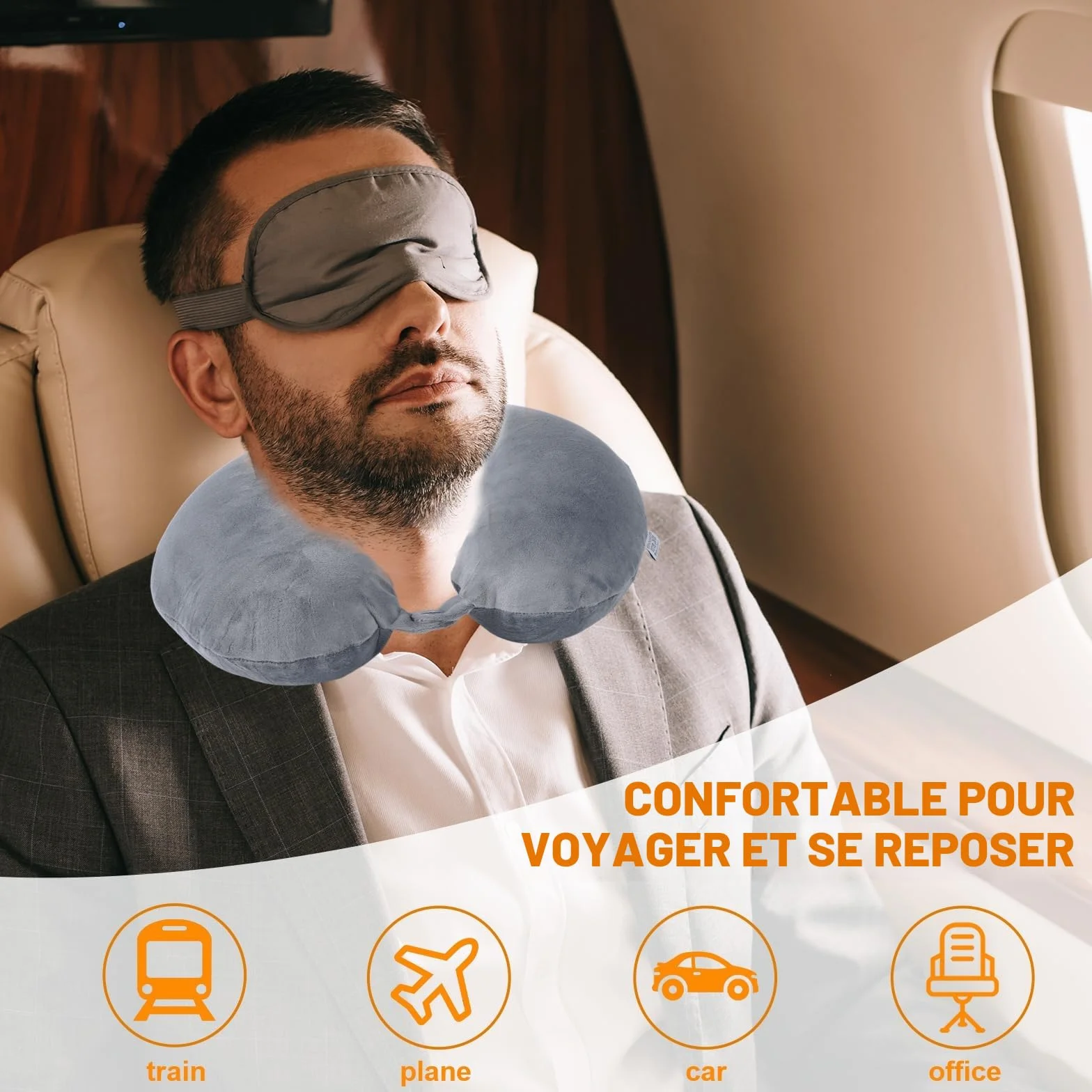 Oreiller de voyage mousse à mémoire de forme en forme de U appuie-tête cervical portable avion voiture