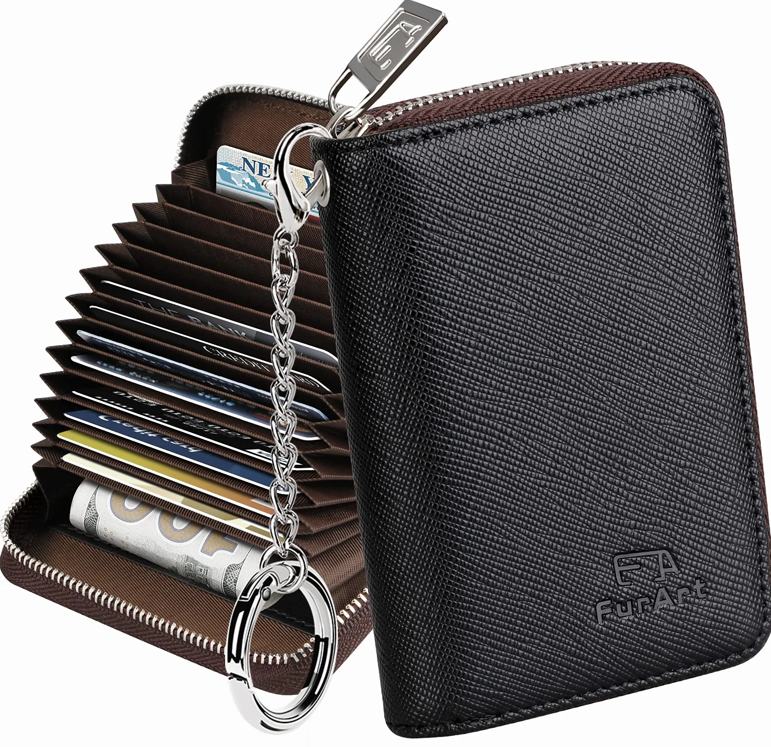 Porte Cartes de Crédit Fermeture Eclair Blocage RFID Portefeuille avec Porte-clés