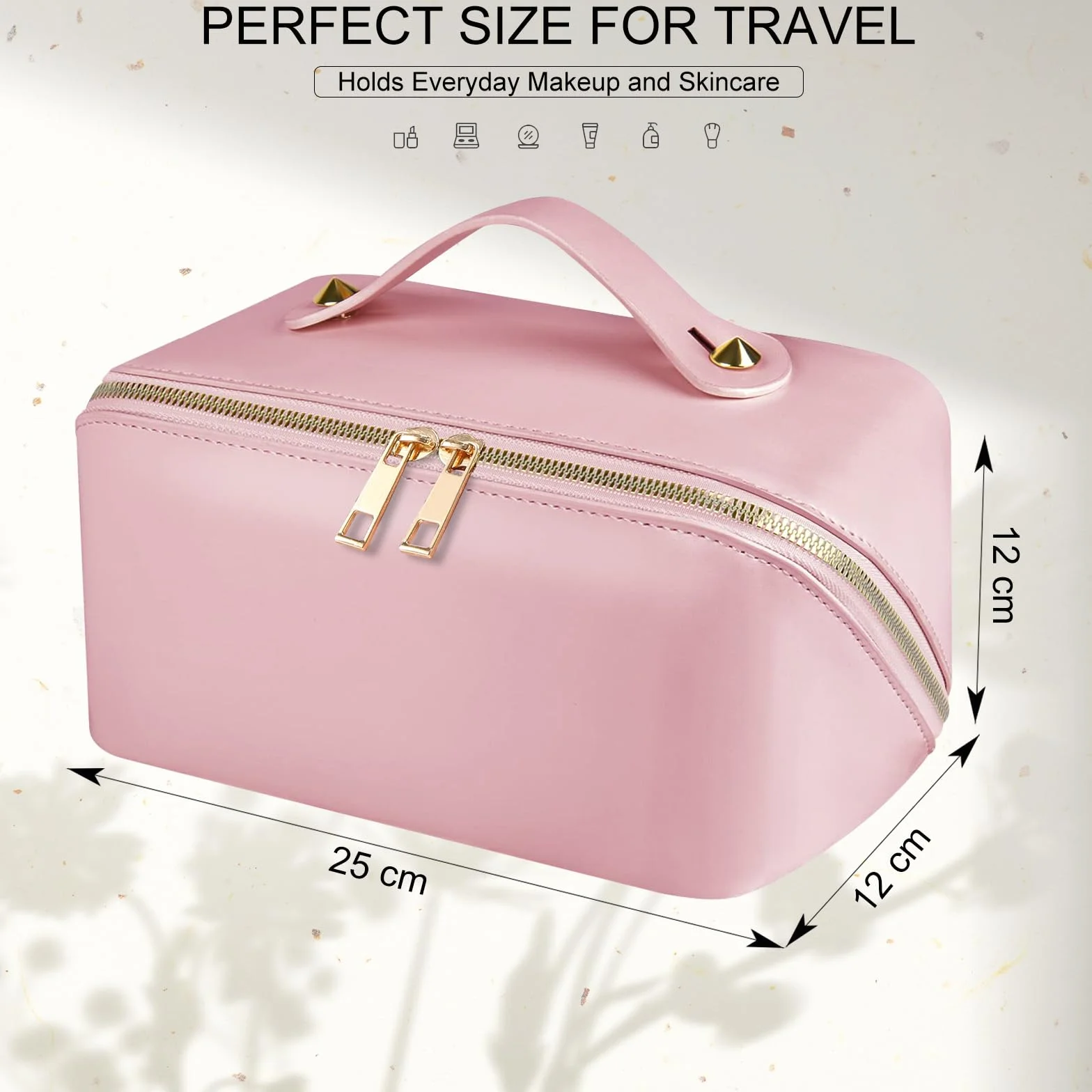 Grande Trousse de Toilette Femme Voyage XXL en Cuir PU, Makeup Bag Organizer Rose