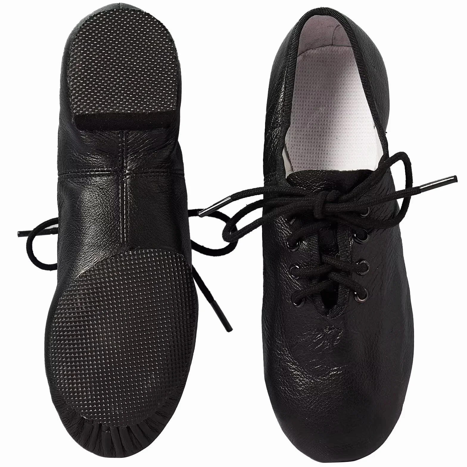Chaussures de Jazz Cuir Véritable Semelle Fendue Enfiler Lacet