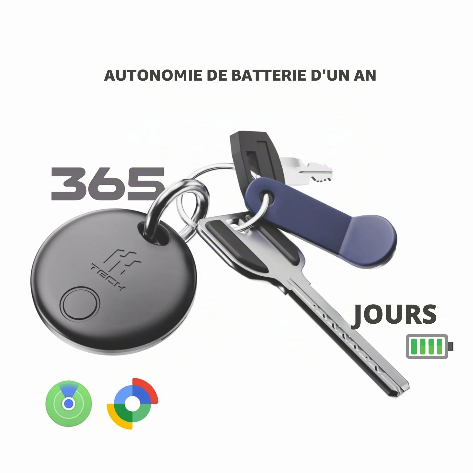 HH-Tech Lot de 4 étiquettes de suivi intelligent double système pour Apple Android, batterie remplaçable