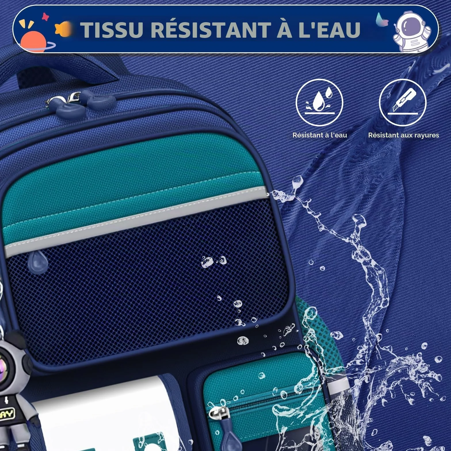 Sac à Dos Primaire Garçons 8-12 Ans Multi-compartiments Bandes Réfléchissantes Vert