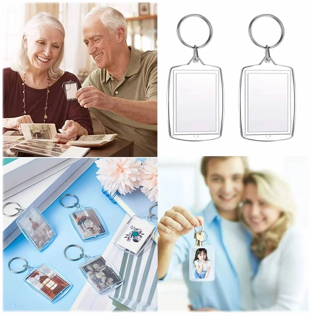 Porte-Clés Photo Personnalisé, Porte-Clé Acrylique Transparent, DIY Keychain pour Clés