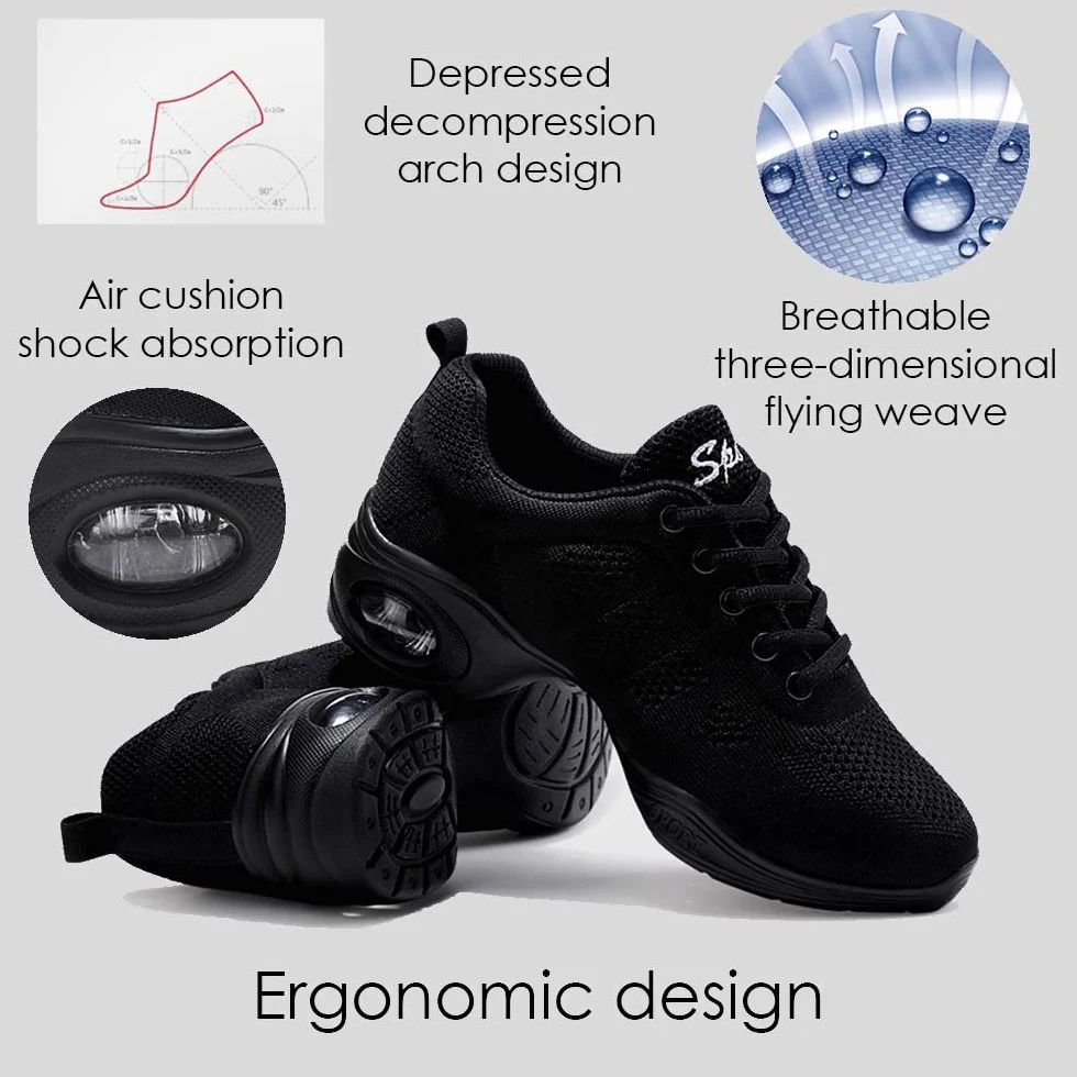 Chaussures de Sport Jazz Femmes Sneakers Zumba Danse Fitness à Lacets Maille Coussin d'air