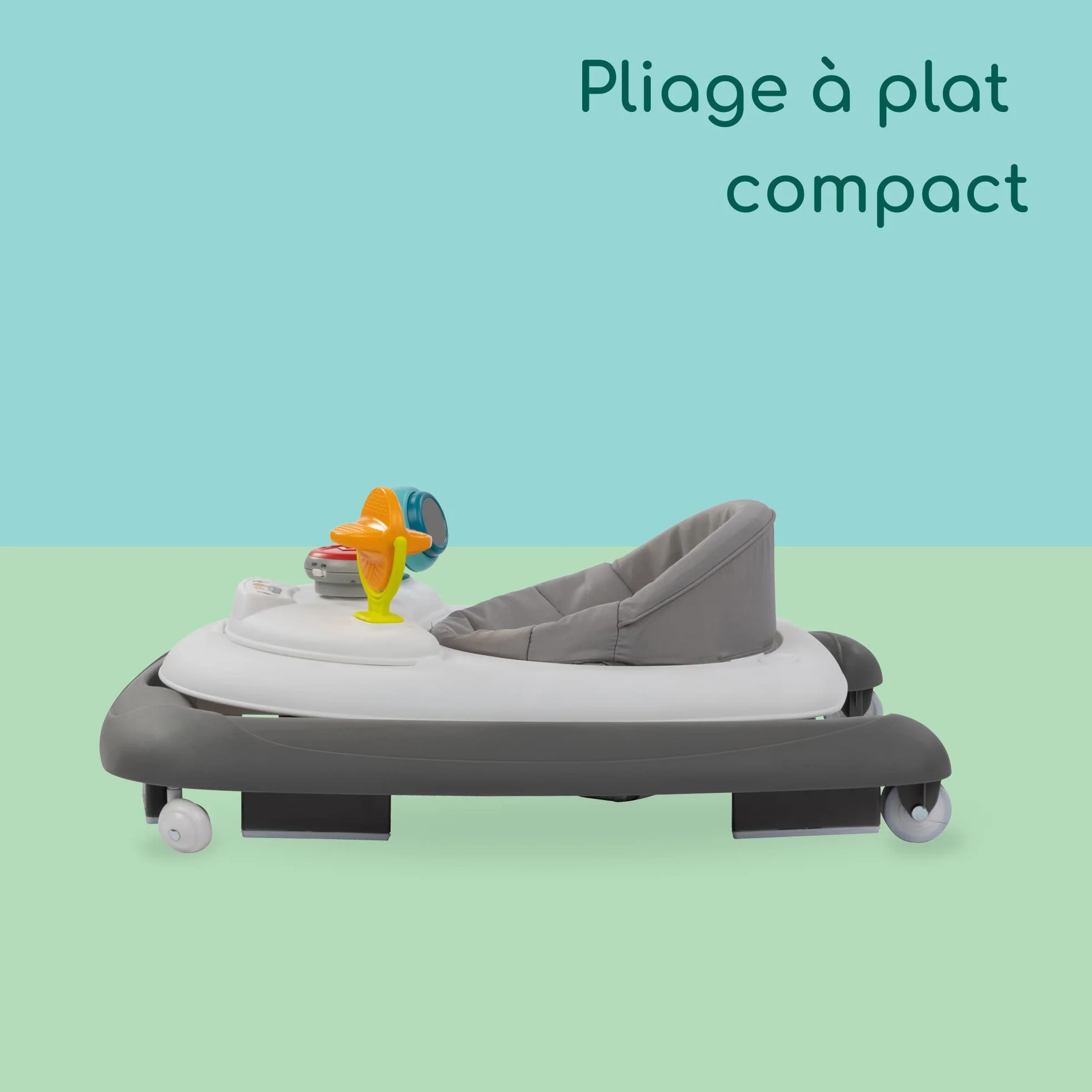 Bebeconfort Explorer Trotteur bébé pliable avec plateau d'activités musical, 6-18 mois, 12 kg, Gray Mist