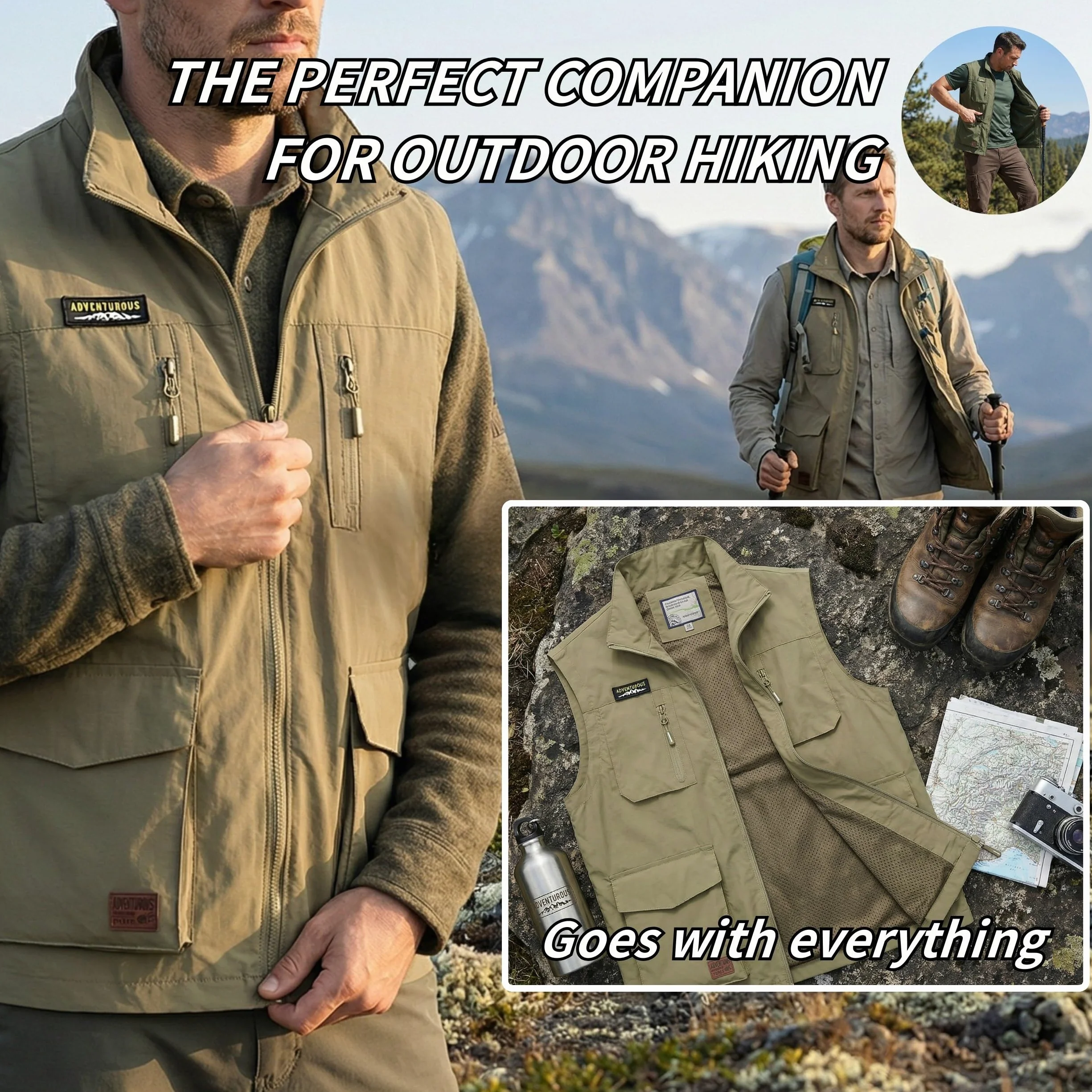 Gilet de Pêche Multi-Poches Léger Respirant Séchage Rapide pour Homme Veste Camping Randonnée Plein Air