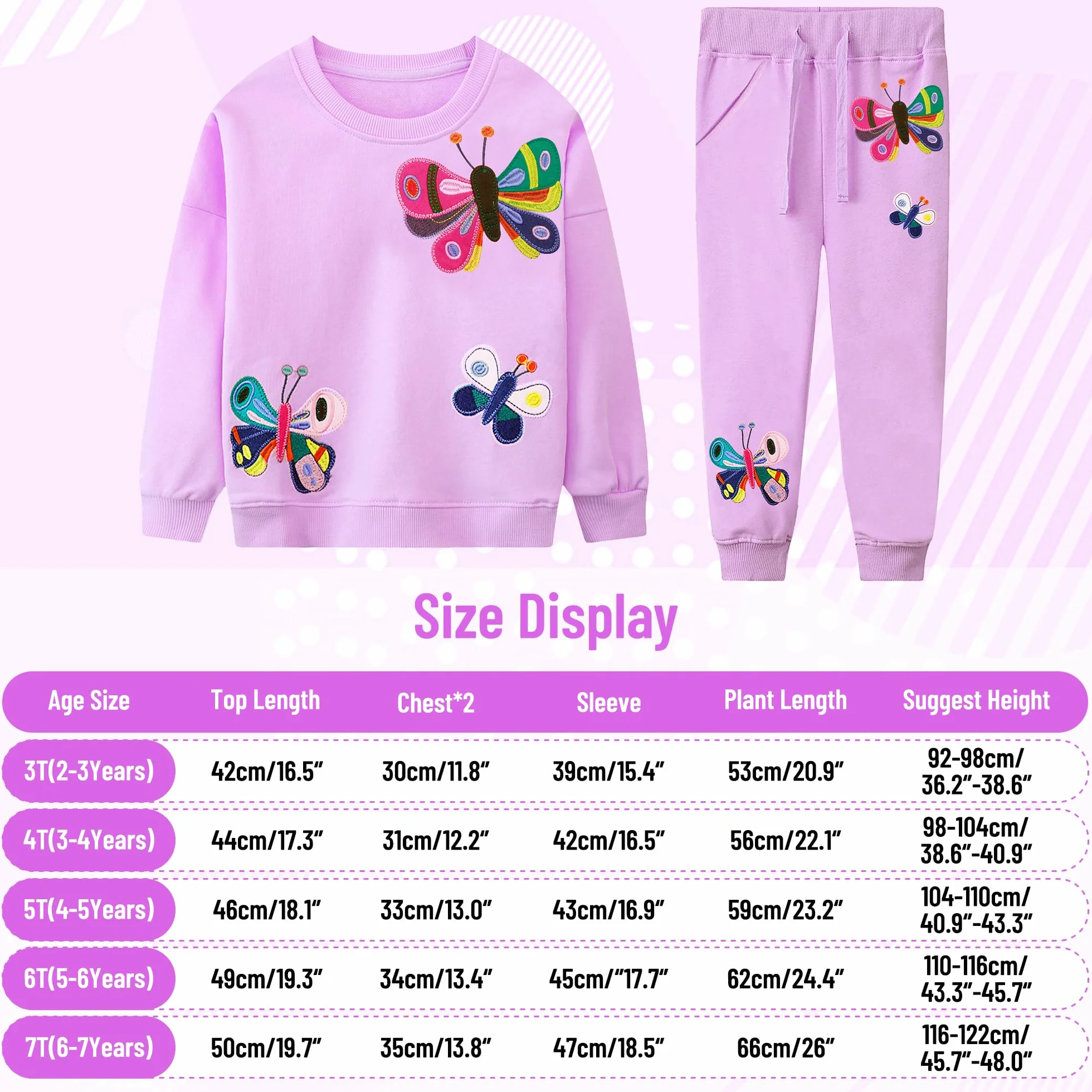 Survêtement Fille Enfant Jogging Ensemble Sport Coton Chaud Manches Longues Pull Imprimé Sweat Pantalon Poche 2-7 ans