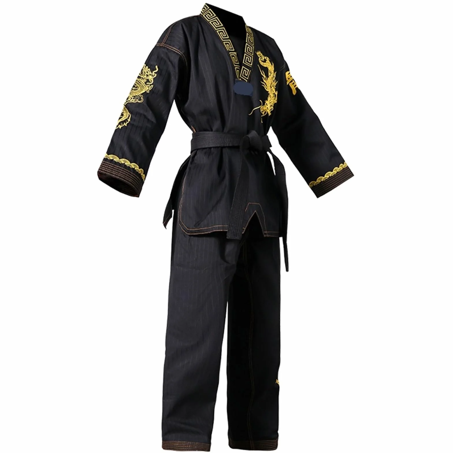 Ensemble d'uniforme Taekwondo Gi noir avec dragon brodé - Ceinture incluse