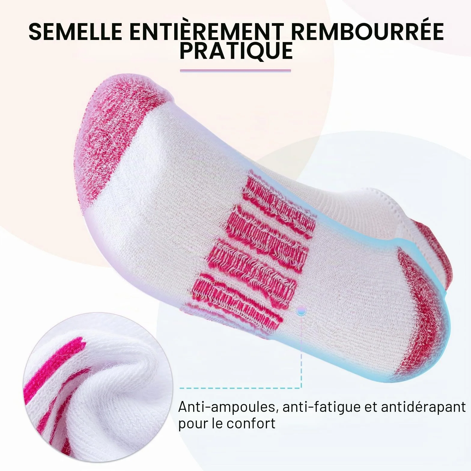 Chaussettes Femme Sport Coton Respirantes Courtes Anti-ampoules Course Rembourrées 6 Paires