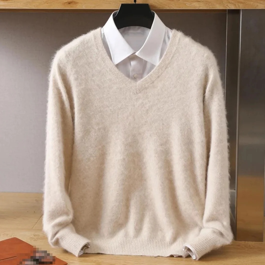Pull Ample en Cachemire à Manches Longues Col en V pour Homme