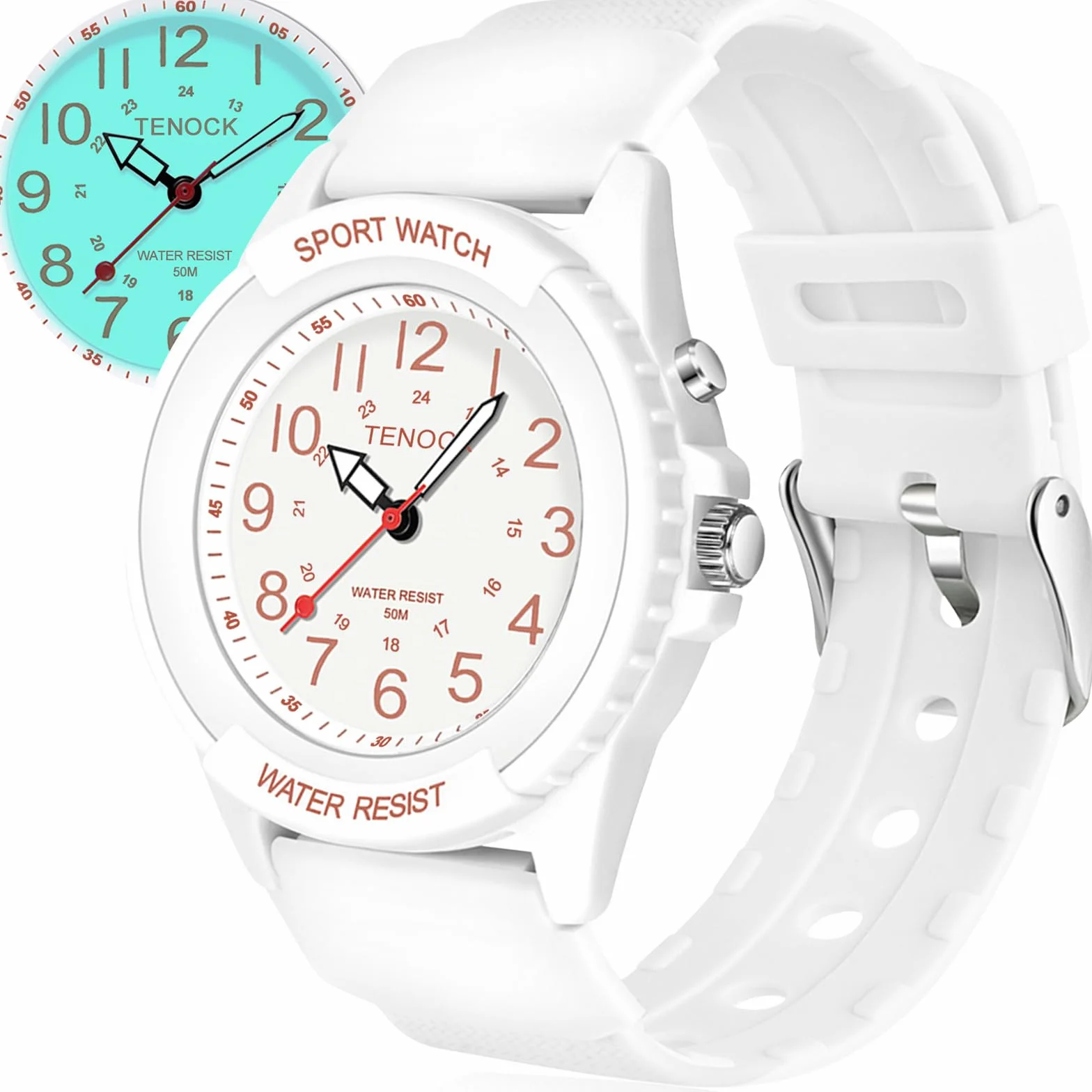 Montre de Sport Femmes Hommes Analogique Quartz Étanche 50M Veilleuse