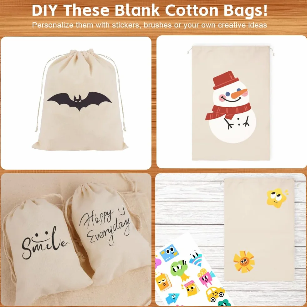 Sachet en Coton Tissu 15x20cm Sac Cordon Cadeau avec Serrage pour Mariage