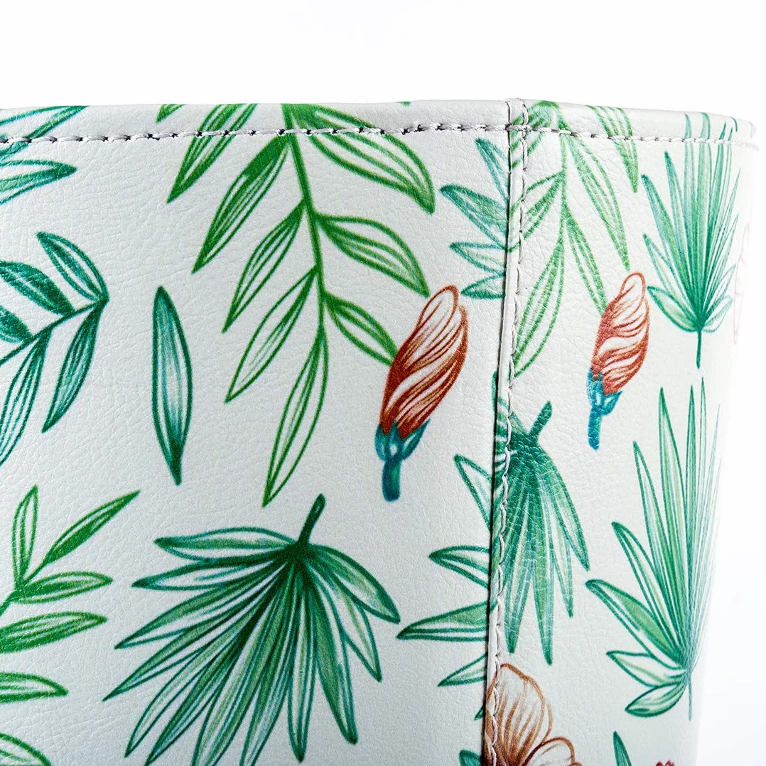 Poubelle en cuir 10 L étanche pour chambre d'enfant fleurs tropicales