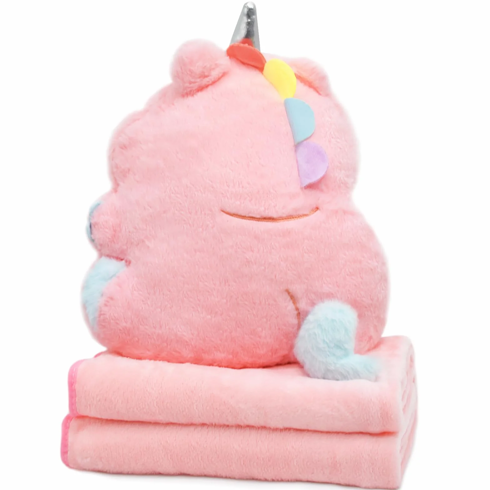 Cyiecw Unicorn Couverture à Coutures Coussinées 100x170 cm Oreiller 35x33 cm Peluche Enfants Cadeau Filles Garçons Rose