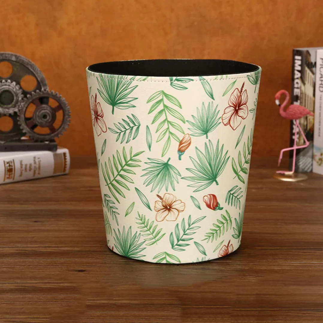 Poubelle en cuir 10 L étanche pour chambre d'enfant fleurs tropicales
