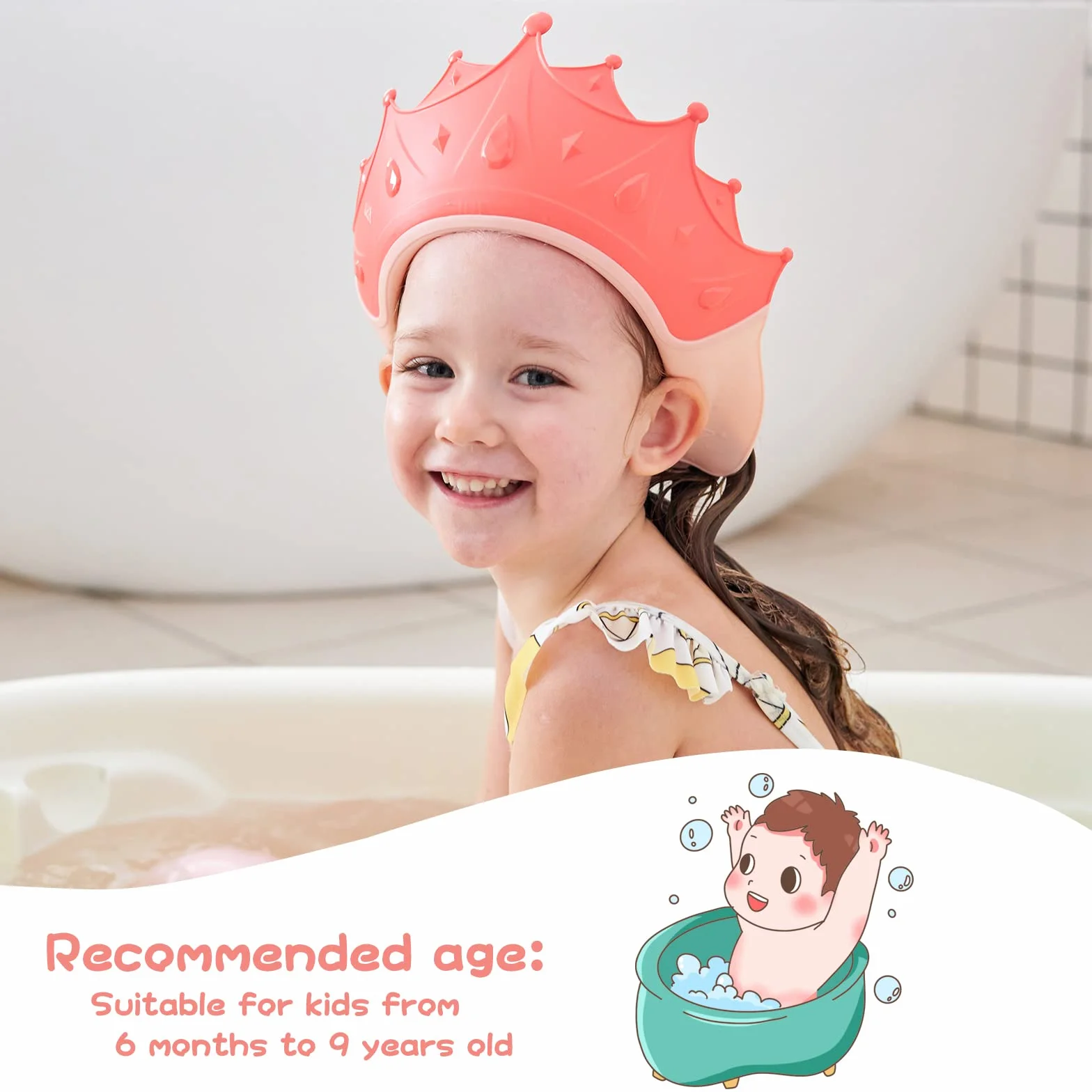 Bonnet de douche réglable enfant bébé protection shampooing lavage cheveux sans larmes 0-9 ans couronne rouge