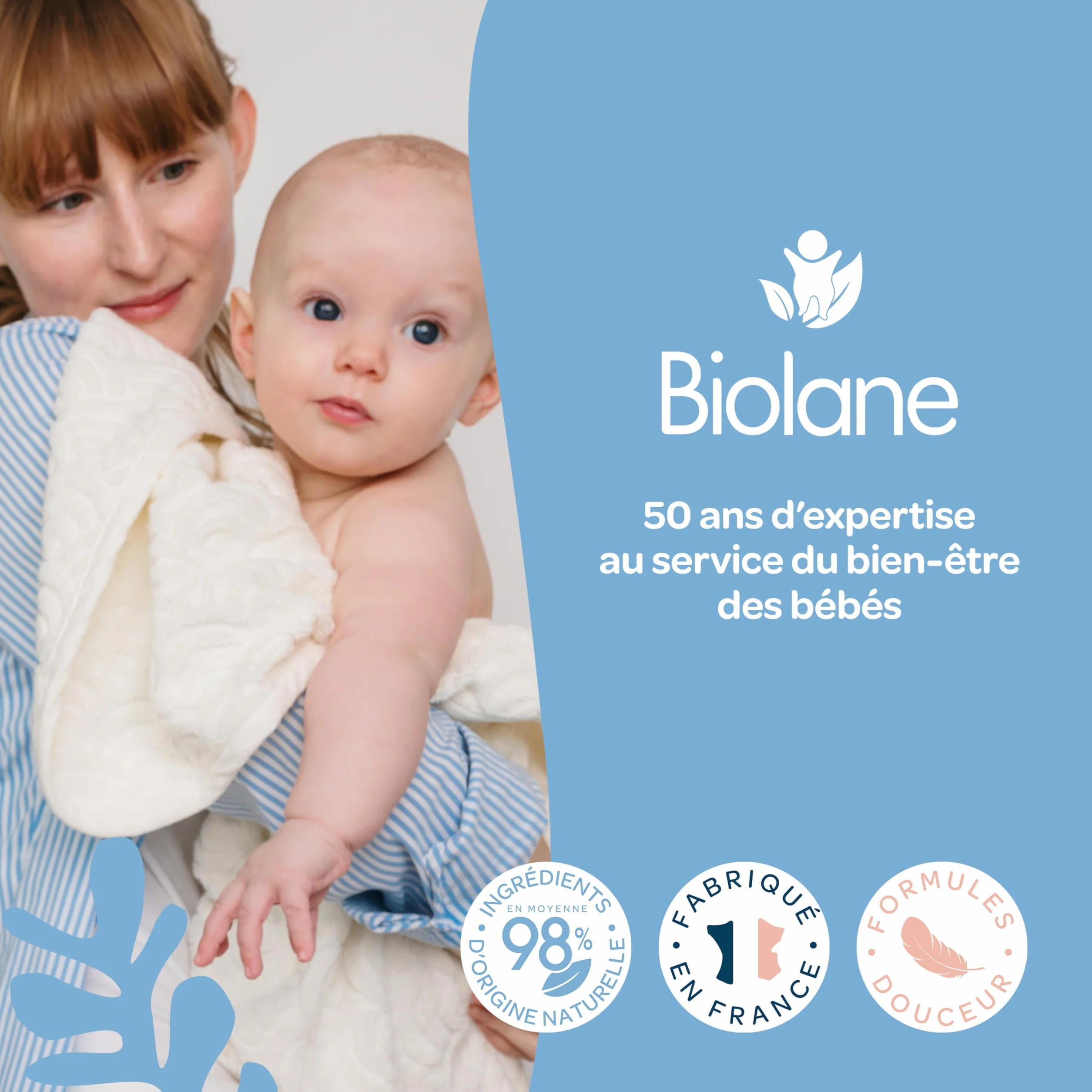 BIOLANE Kit Bain & toilette Bébé Gel douche Lait de toilette Crème hydratante Huile d'amande douce Peaux sensibles Fabriqué en France