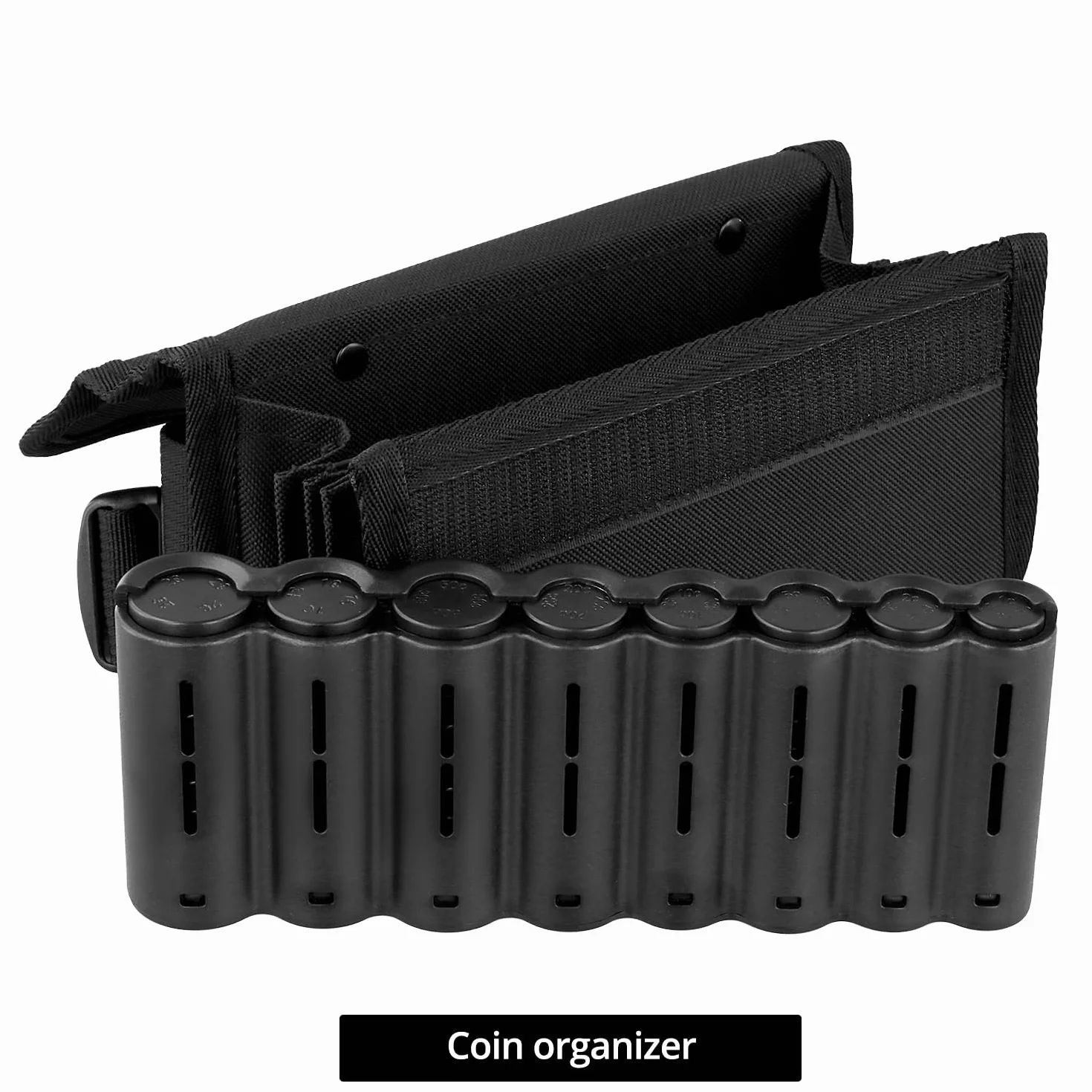 QWORK Sacoche de Serveur Noir 20x11.5x6.5CM Porte-Monnaie avec Distributeur de Euros et Ceinture