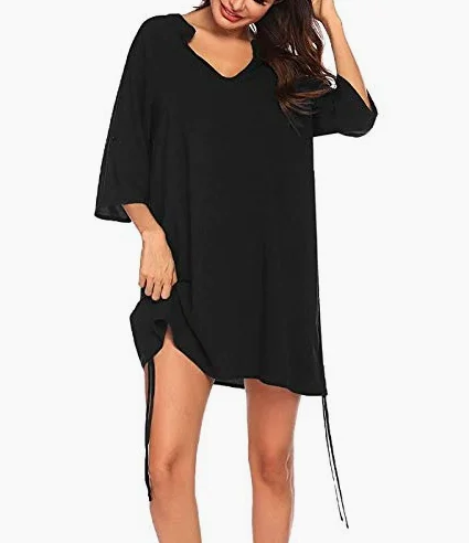 Cache-maillot de plage pour femme avec col en V et imprimé papillon, Noir , M
