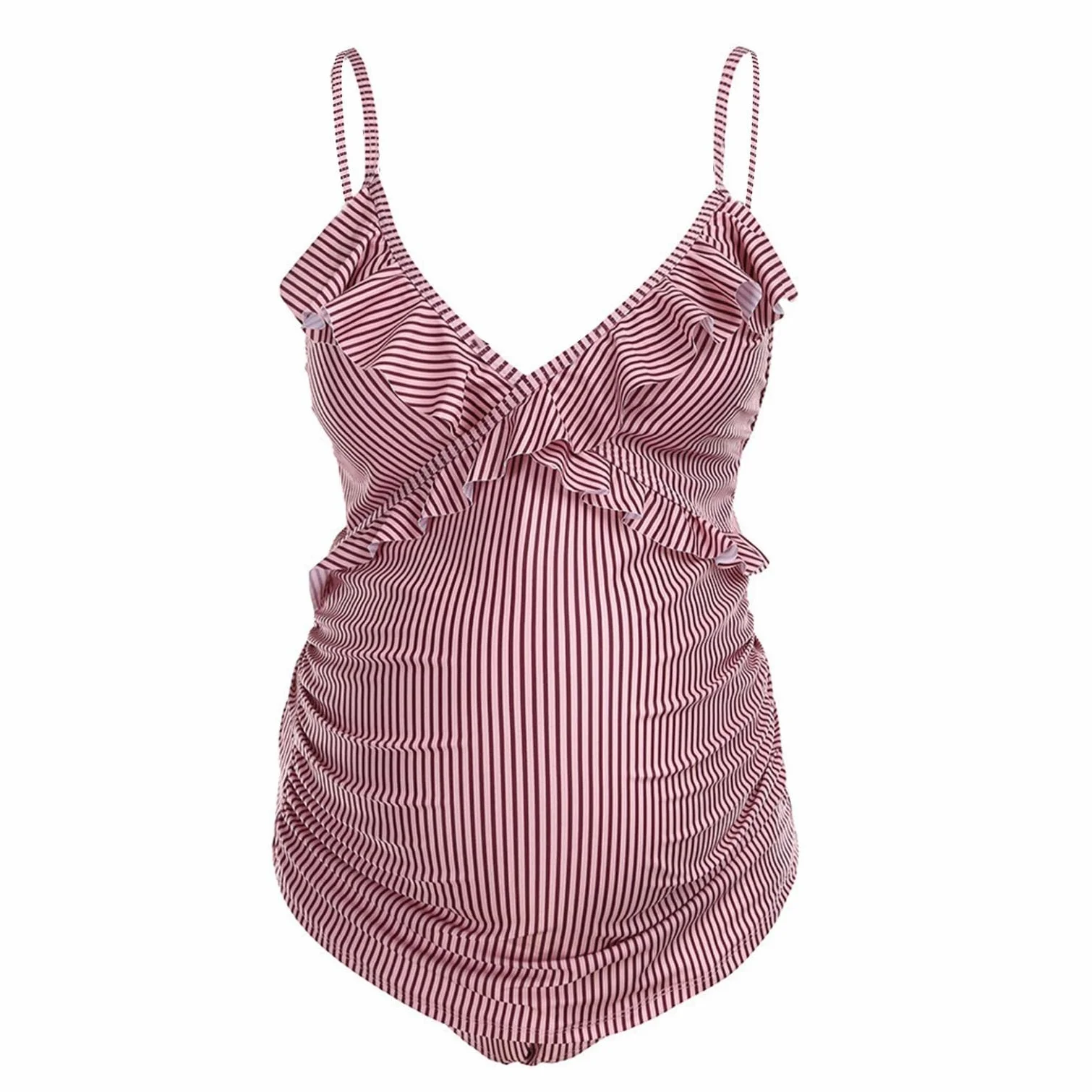 Maillot de Bain Une Pièce Maternité Femme col en V Rayé Tenue de Plage