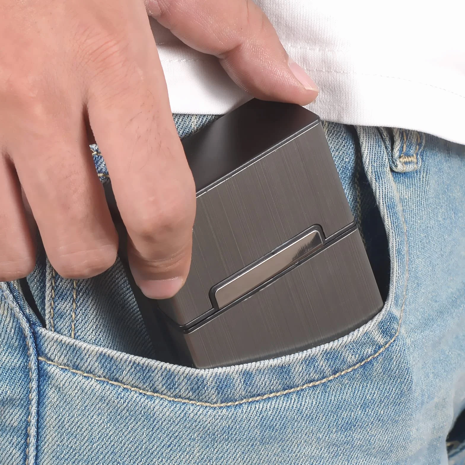 Etui à Cigarettes Aimanté Aluminium Gris Noir Homme Femme