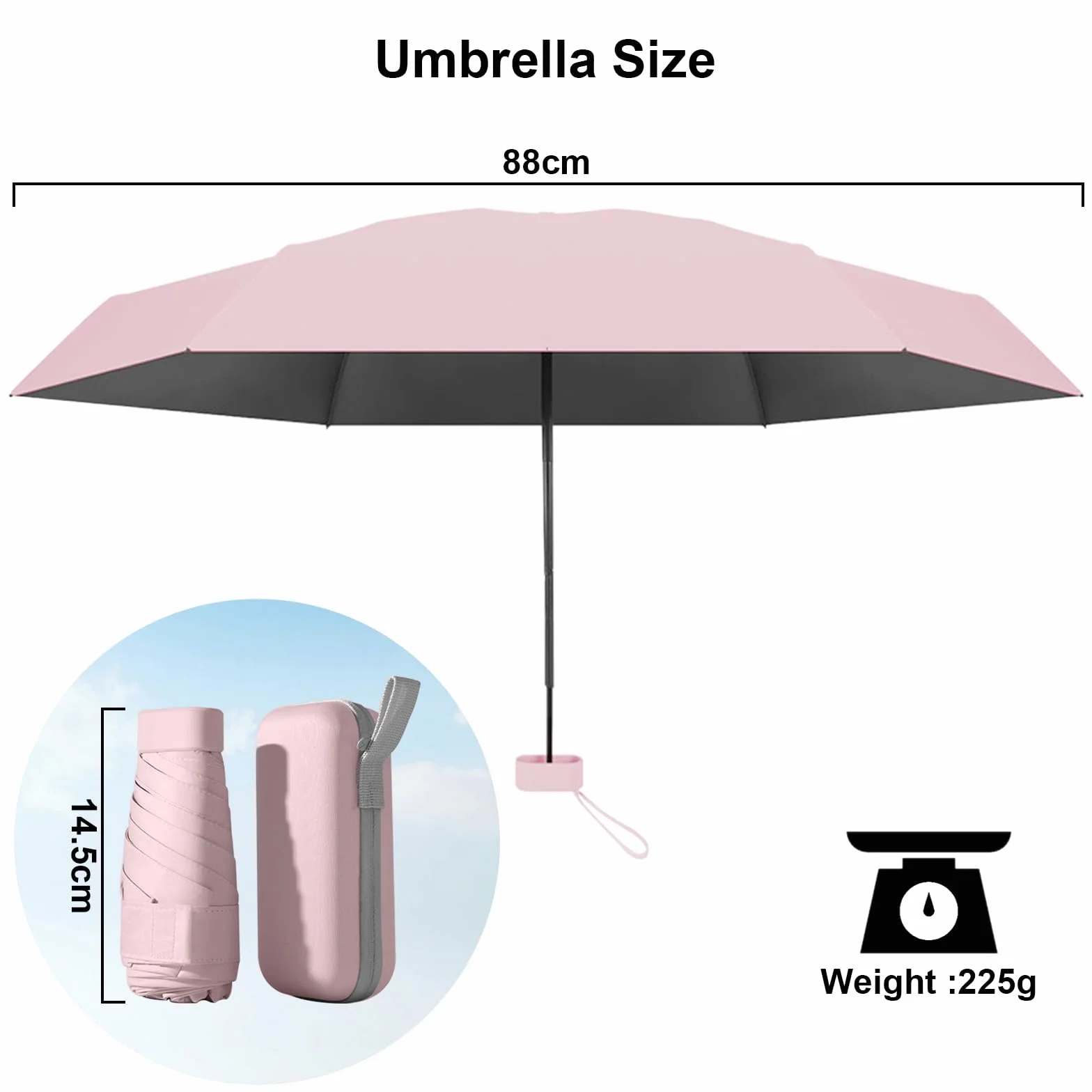 Parapluie Pliant Anti-Uv 6 Branches Compact Léger Femmes Hommes Enfants