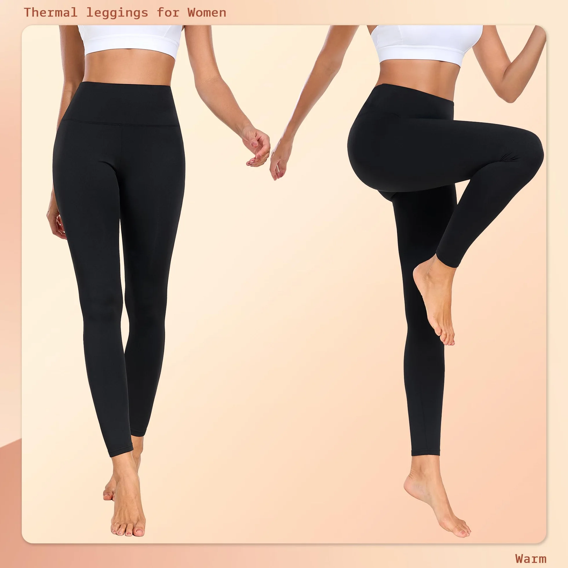 BENNIES Legging Thermique Femme Pantalon Polaire Taille Haute Automne Hiver Fitness Sport Yoga Noir