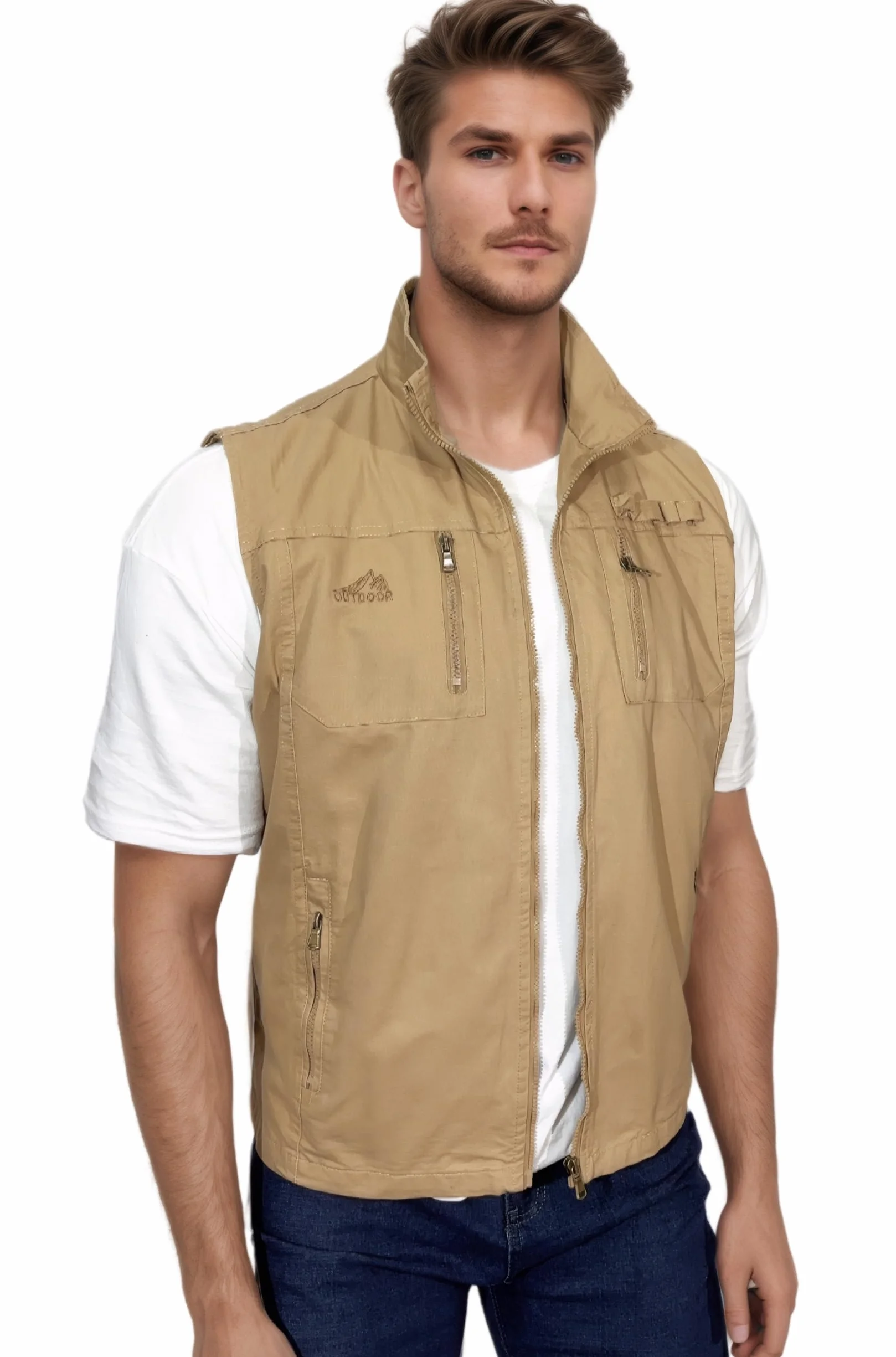 Homme Gilet de Pêche Plein Air Léger Respirant Veste Sans Manches Chasse Camping Vintage