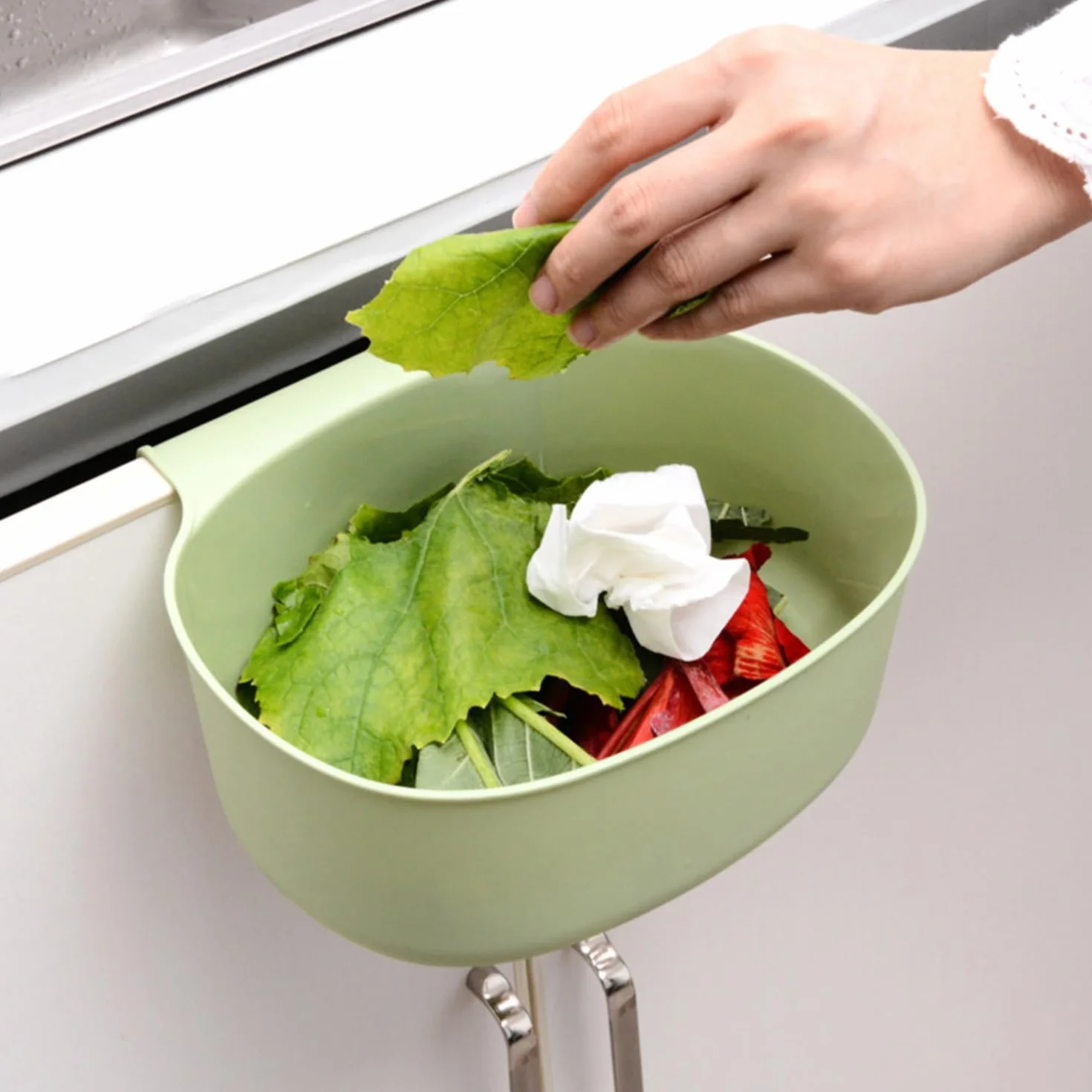 Poubelle Plan de Travail à Suspendre 26 x 17 x 12 cm - Bac Plastique Cuisine Vert