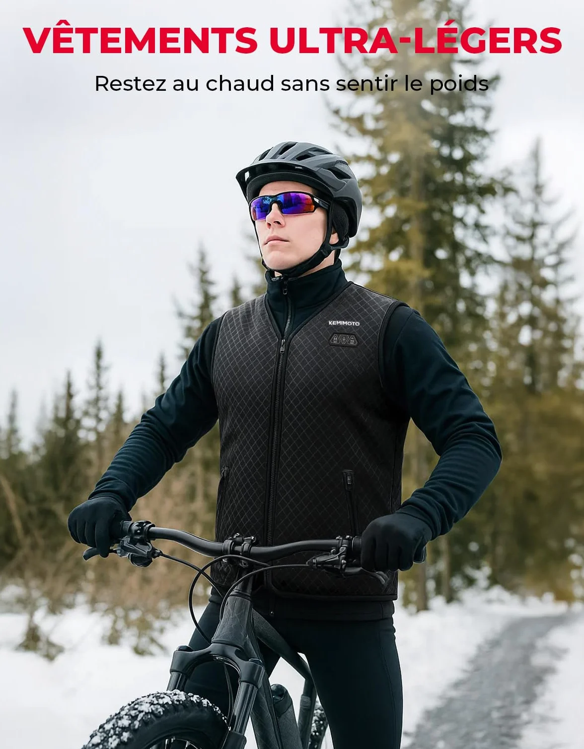 KEMIMOTO Gilet Chauffant Homme 6 Zones de Chaleur 3 Niveaux de Chauffage Tissu de Plongée Doublure en Velours Cristal Ski Pêche Moto