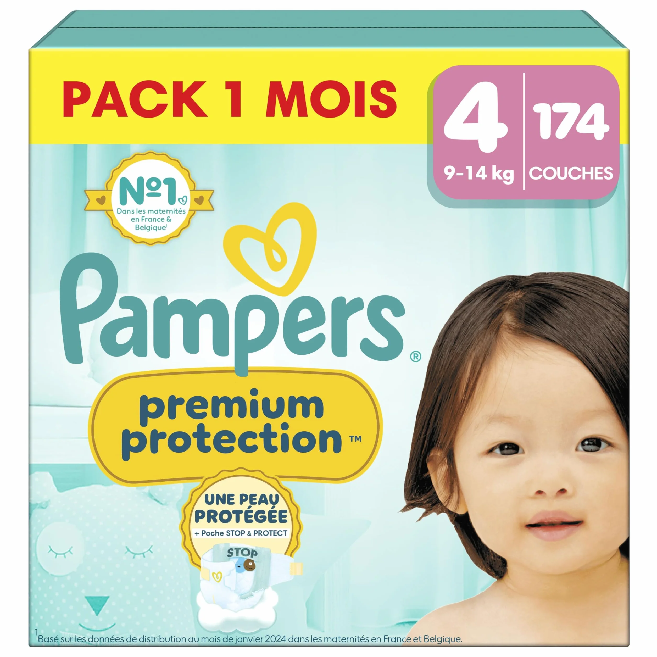 Pampers Premium Protection Taille 4 174 Couches 9-14kg Double Protection Stop & Protect