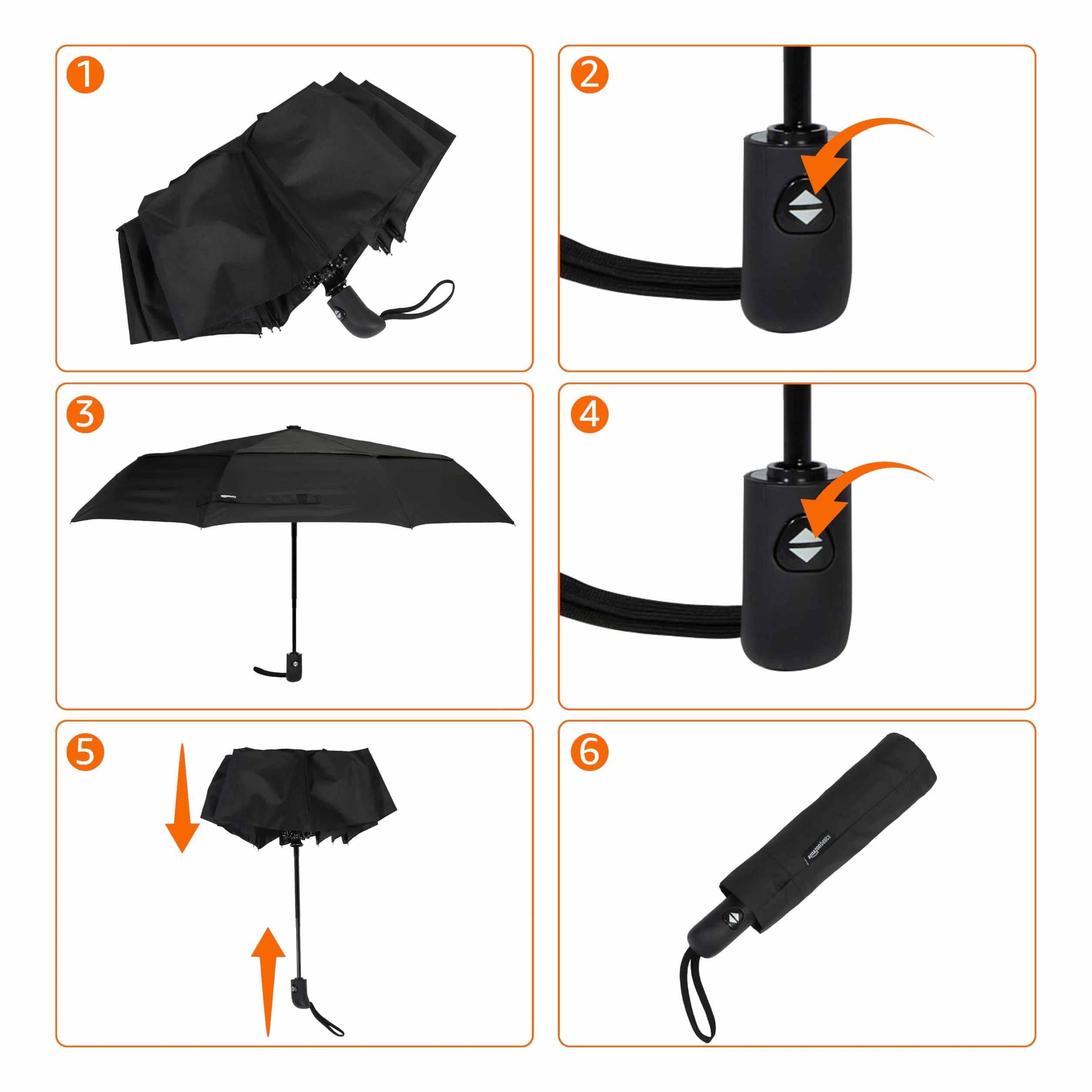 Amazon Basics Parapluie de voyage automatique compact 98 cm, résistant au vent, avec aération, noir