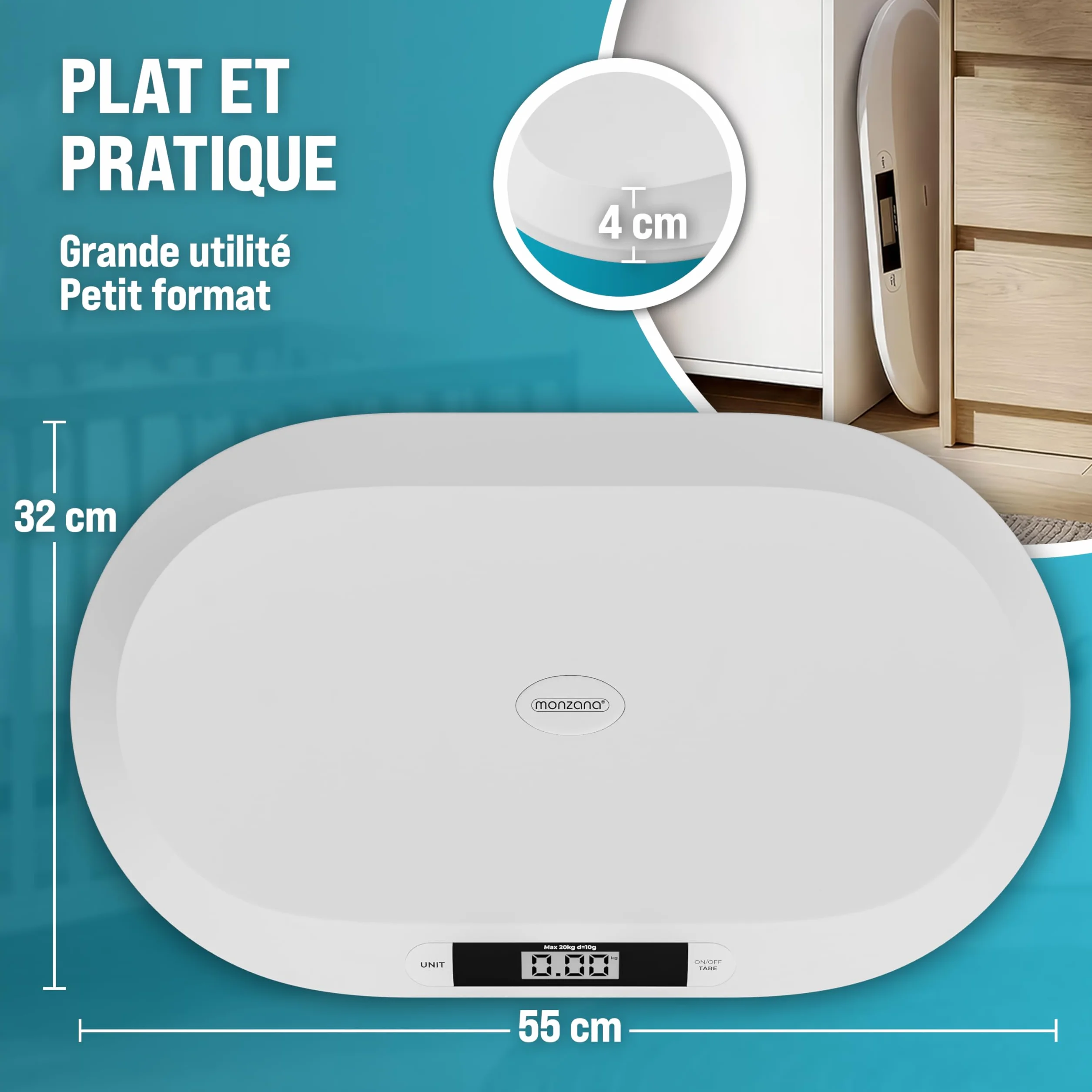 MONZANA Pèse-bébé balance précision 10 gr électrique surface incurvée