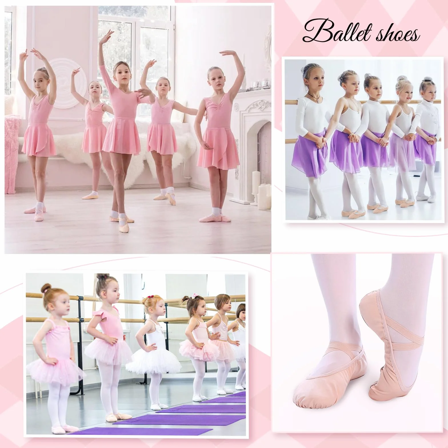 Chaussures de Danse Fille Semelle Scindée Demi Pointe Ballet Canvas Noir Rose Beige