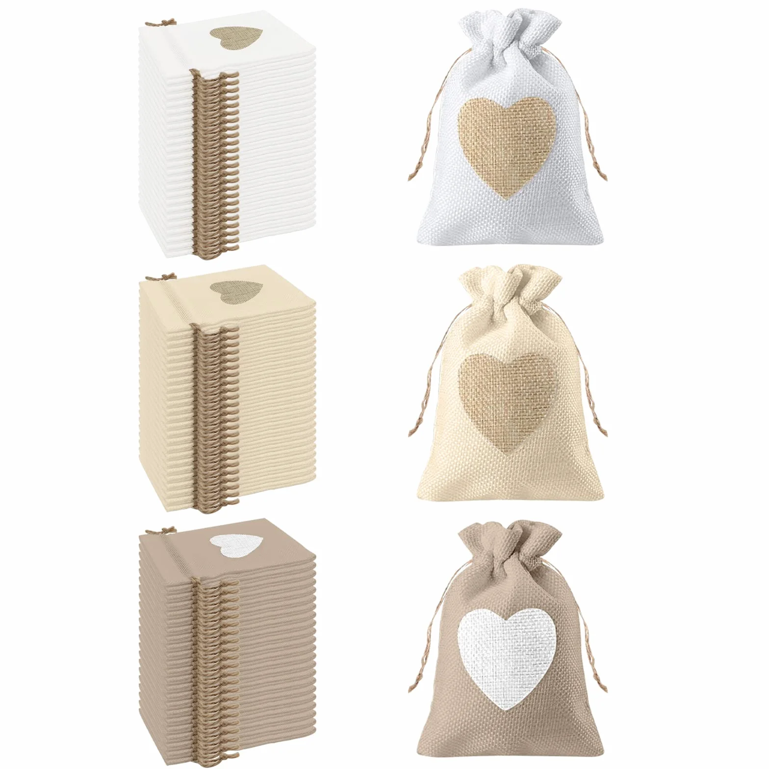 VEGCOO Sachets en Toile de Jute Motif de Coeur 10x14cm Multicolore pour Mariage Bonbons Cadeau