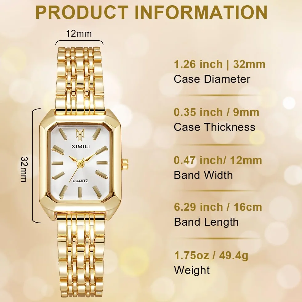 OFFCUP Montre Femme 32 mm Carrée Analogique Quartz Acier Inoxydable Bracelet Élégant Minimaliste