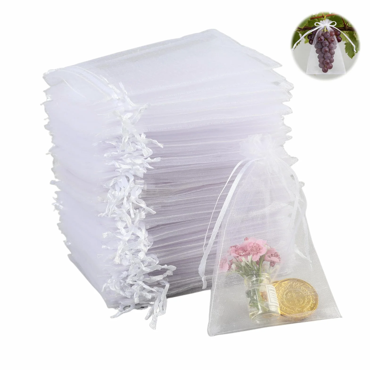 Sac Organza 100pc 10x15cm Avec Cordon Blanc Pour Cadeaux Bijoux