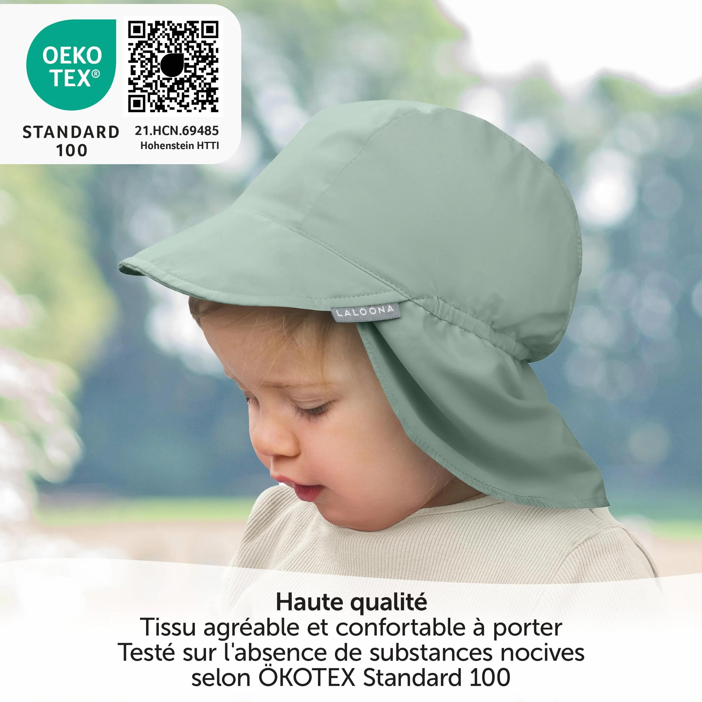 LaLoona Casquette Bébé Anti UV 80+ avec Protège-Nuque – Chapeau Été Respirant Protection Soleil Bébé Garçon Fille Séchage Rapide Certifié Oeko-Tex