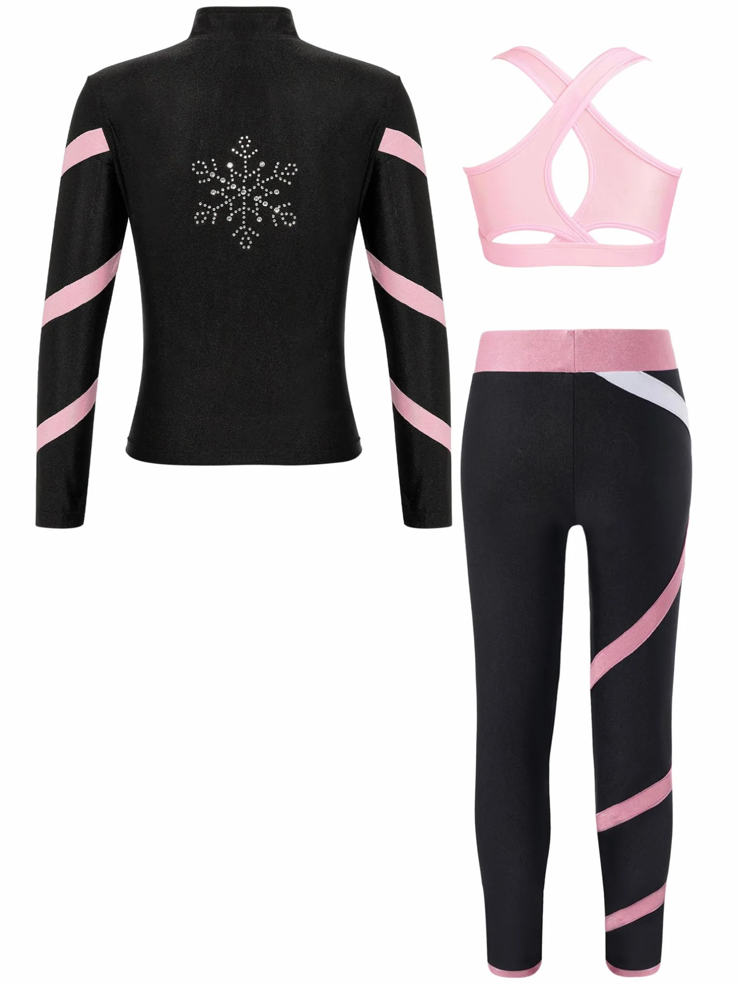YiZYiF 3pcs Tenues Patinage Artistique Survêtement Sport Manches Longues Veste Col Haut Débardeur Pantalon Justaucorps Gymnastique Fille 5-16 Ans