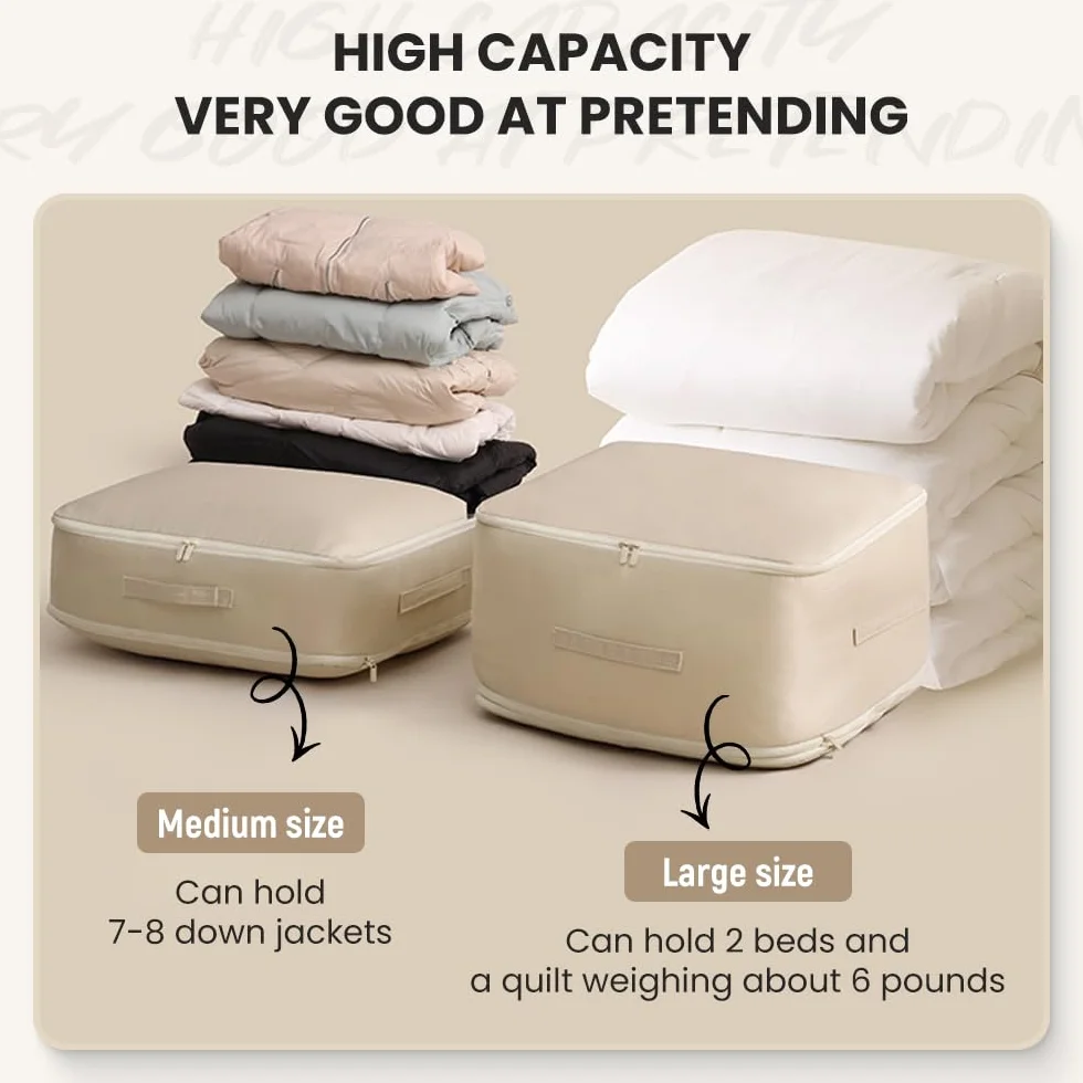 Housse Sous Vide pour Couette, Sac de Compression Voyage Auto-Compression Ultra Peu Encombrant (Gris, XL)