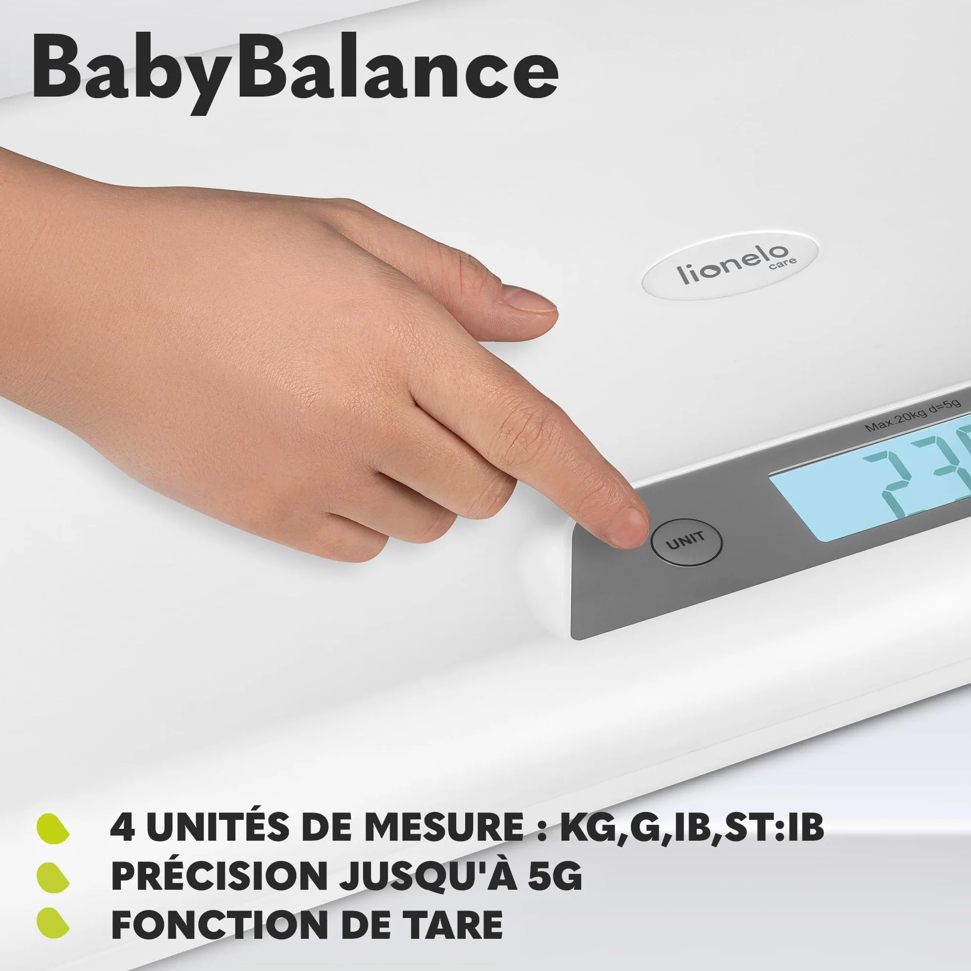 LIONELO BABYBALANCE Pèse-bébé électronique 20 kg grand écran tare mémoire pesée précise 5 g