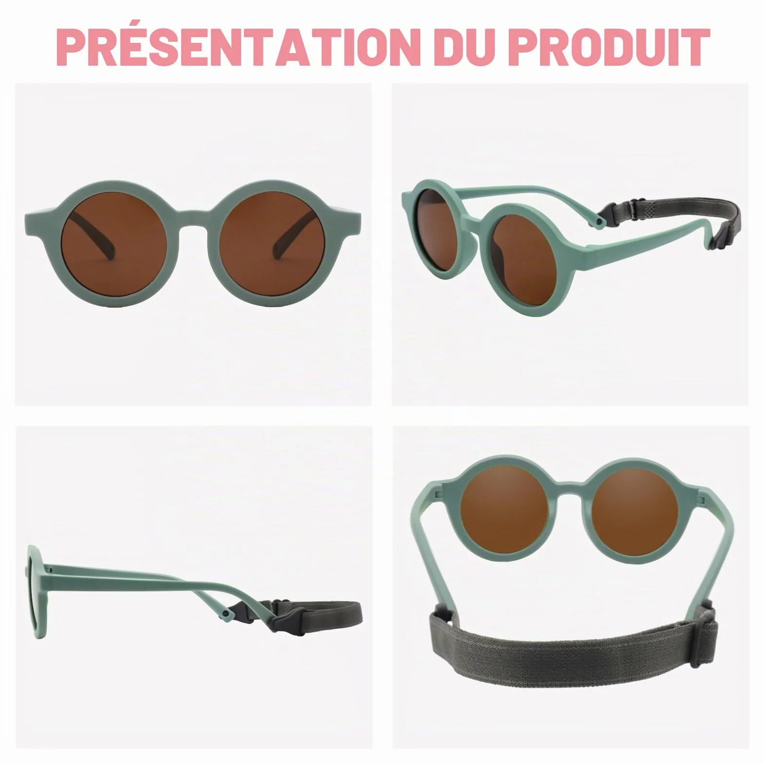 Lunettes Soleil Bébé Polarisées UV400 0-36 Mois Cadre Silicone Ronde Enfant