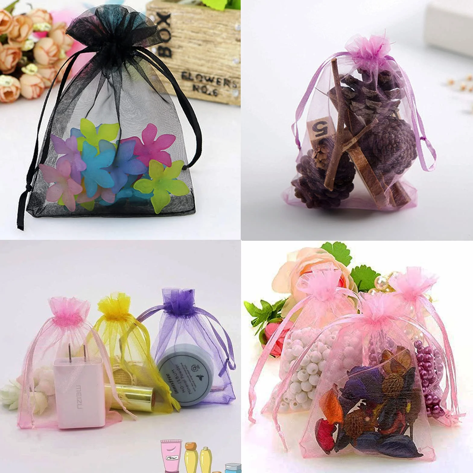 Lot de 100 sachets en organza multicolores 10 x 15 cm - Pochette cadeau bijoux mariage