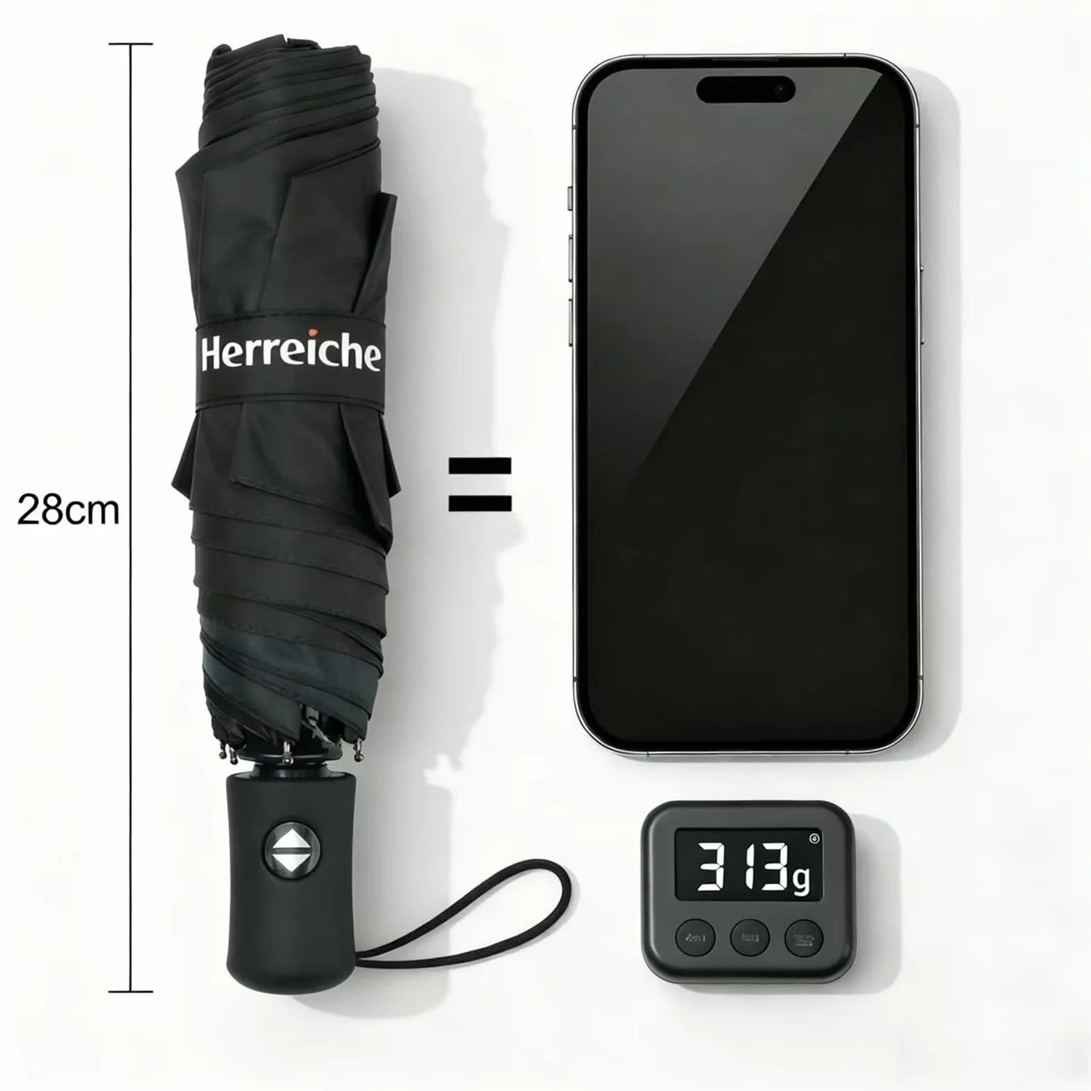Parapluie Automatique Compact Anti-UV UPF50+ Toit Noir 313g Plié 28cm 98cm Voyage