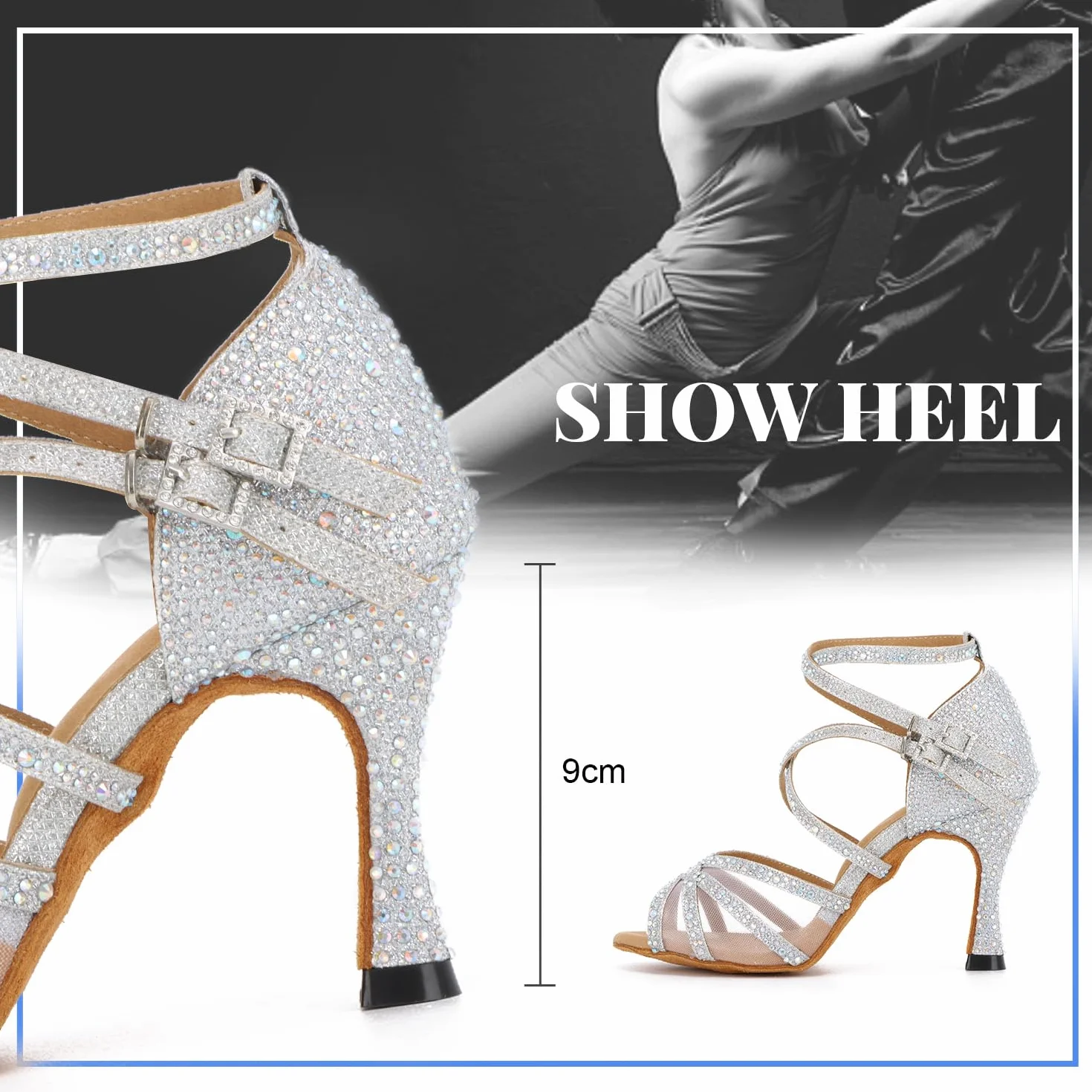 Chaussures de Danse Femmes Latine Strass Salsa Tango Valse Bachata Moderne Salon