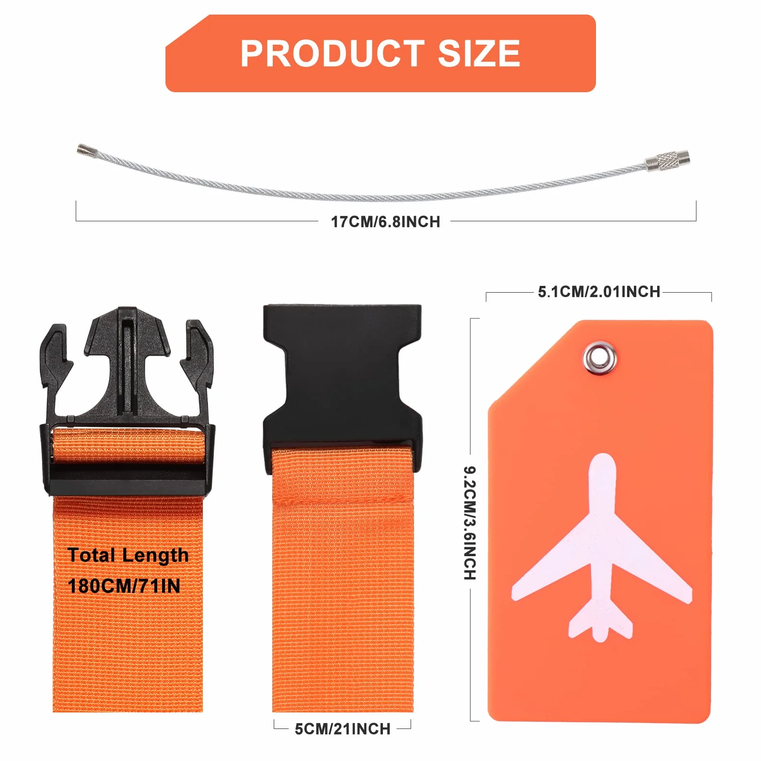 Vinabo 4pcs Sangles de Bagage Réglables avec Boucle, Ceinture Valise, étiquettes de Bagage avec étiquette Nominative et d'adresse pour Voyager en Avion
