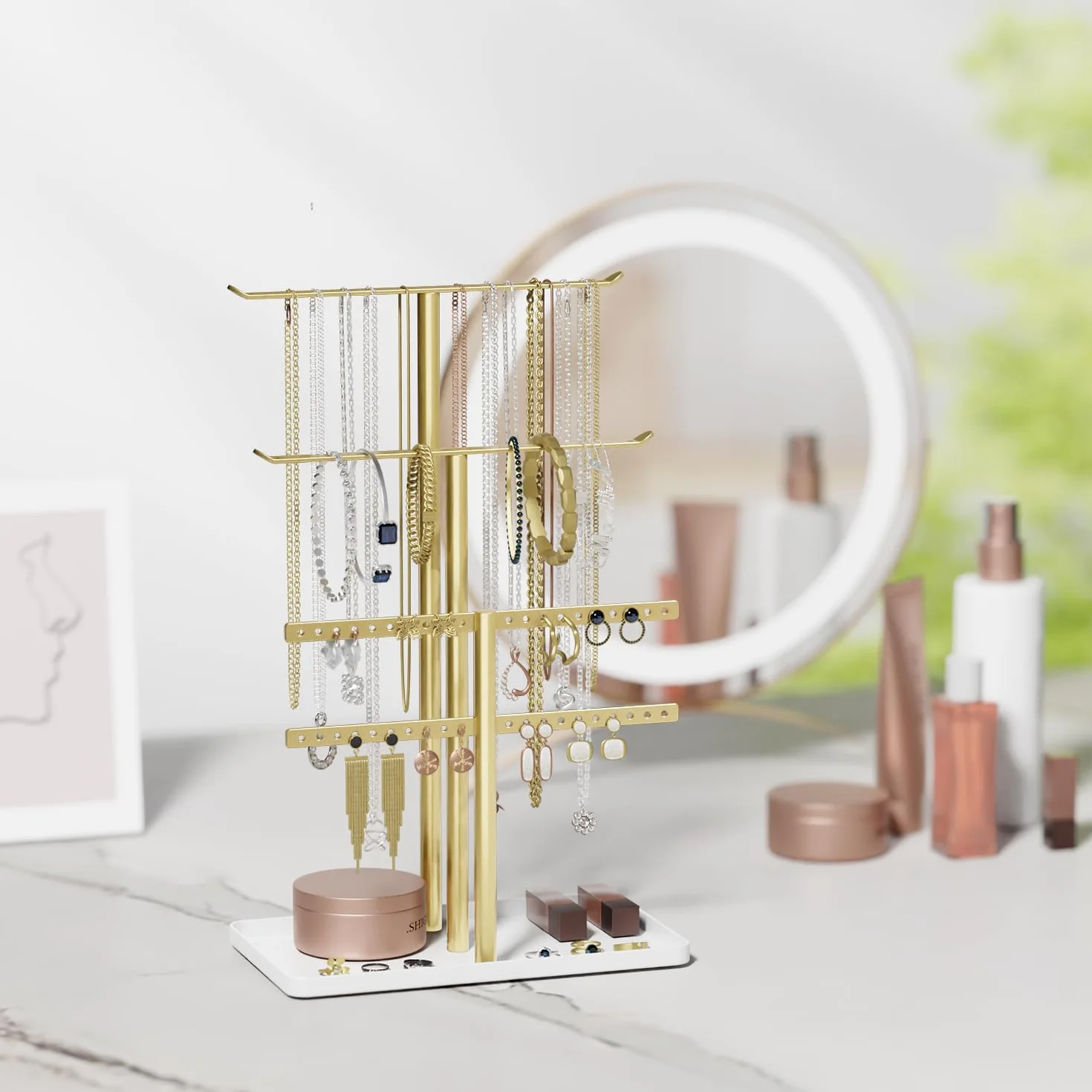 Organisateur de Support à Bijoux à 3 Niveaux - Porte-Bijoux Doré pour 80 Pièces - Cadeau pour Femmes